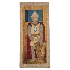 Large Mid-Century Folk Art Norman Knight Wool Wall Hanging or Tapestry
