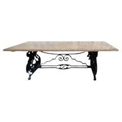 Grande table de salle à manger en fer forgé et marbre du milieu du siècle dernier