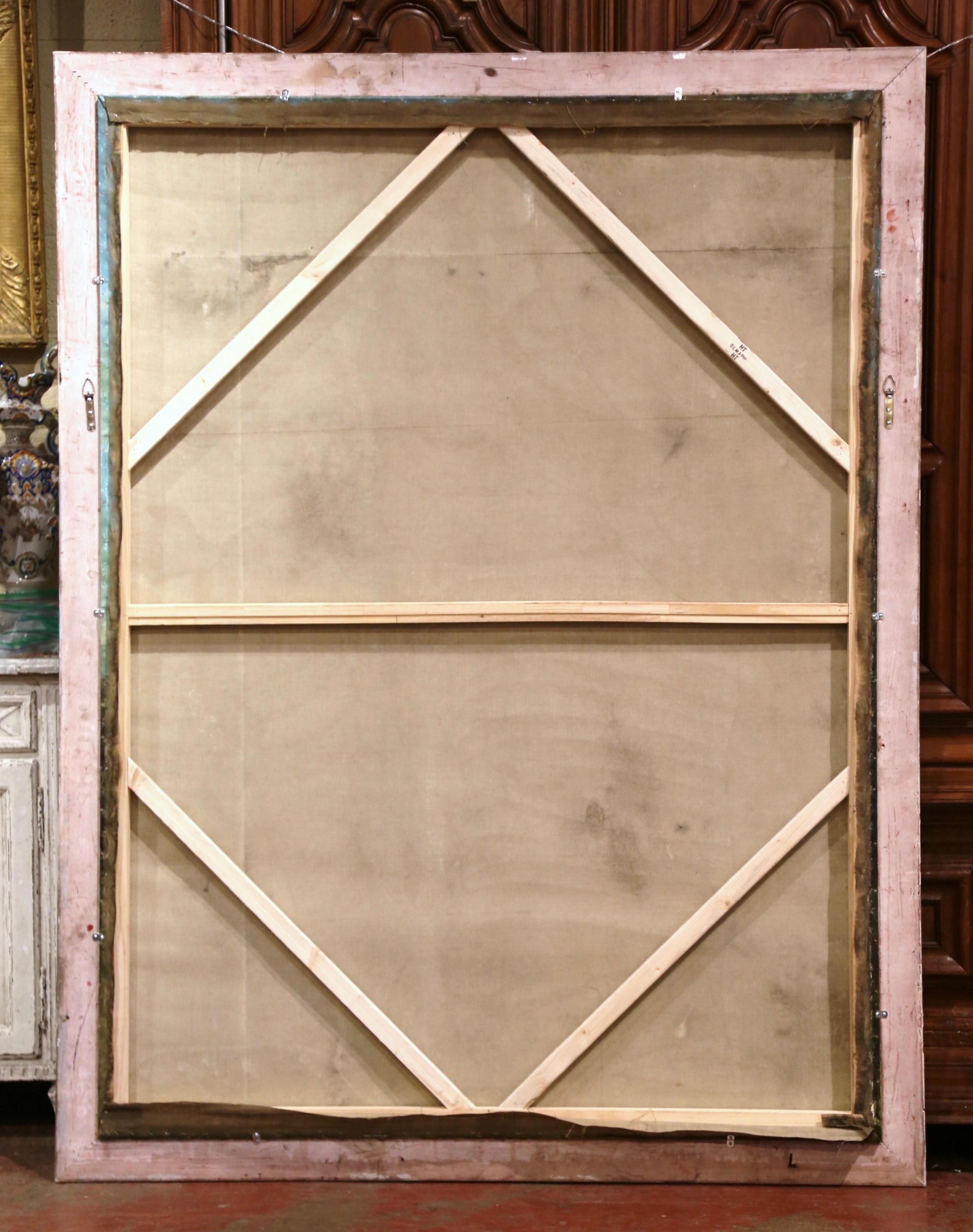 Large Mid-Century French Allegory Oil on Canvas Painting in Carved Frame For Sale 5