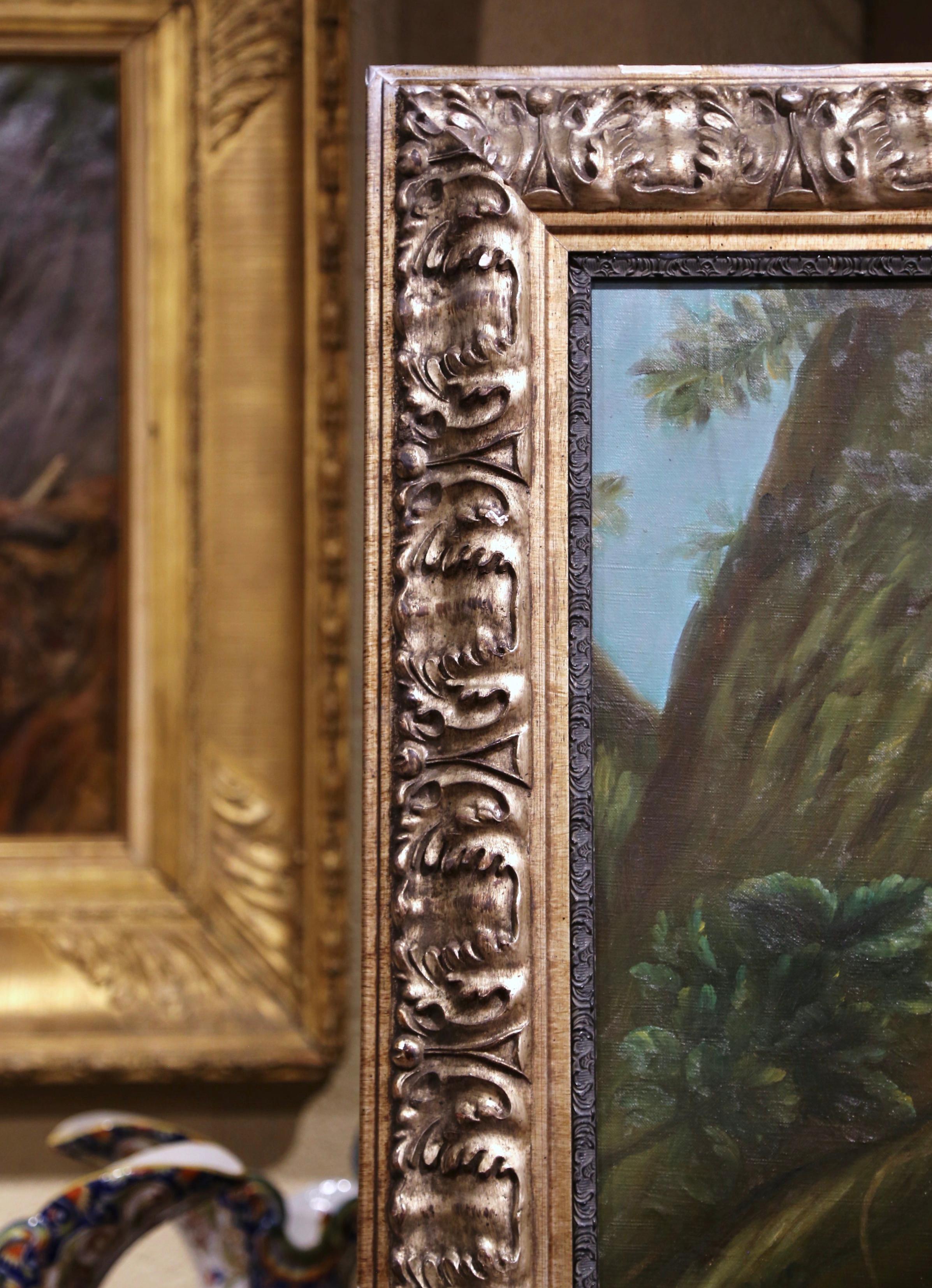 Large Mid-Century French Allegory Oil on Canvas Painting in Carved Frame For Sale 4