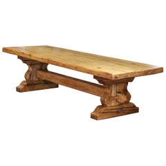 Large Mid-Century French Bleach Oak Trestle Refectory Monastery Dining Table