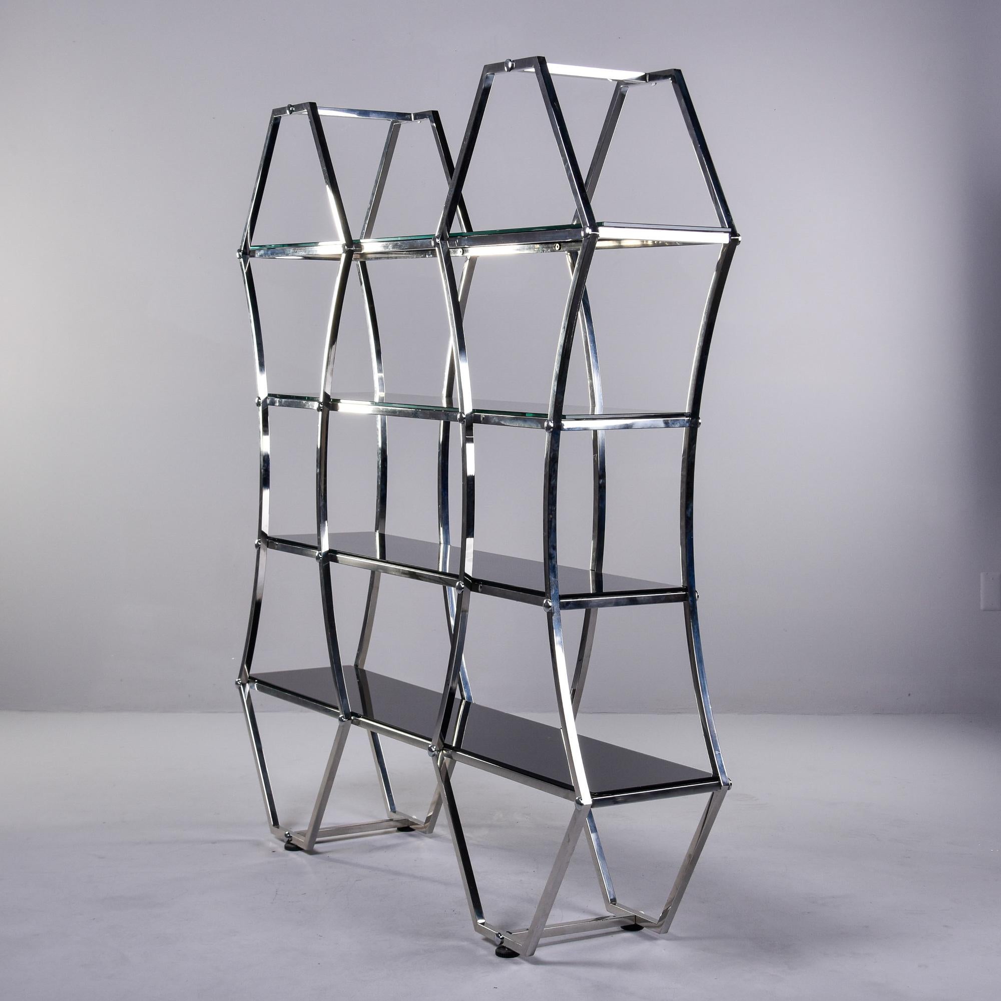 Large Midcentury French Chrome and Smoked Glass Etagere For Sale 5