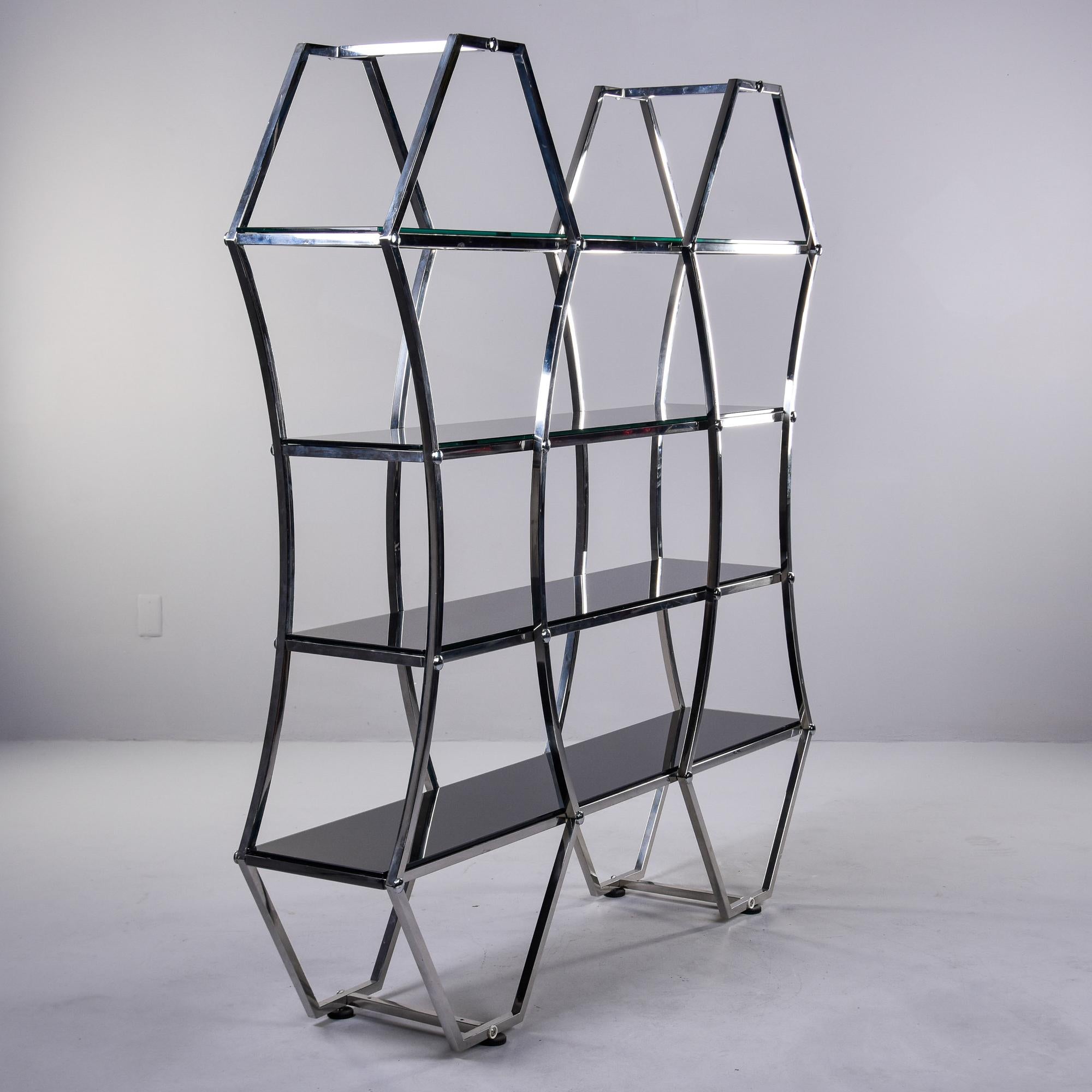 Large Midcentury French Chrome and Smoked Glass Etagere For Sale 8
