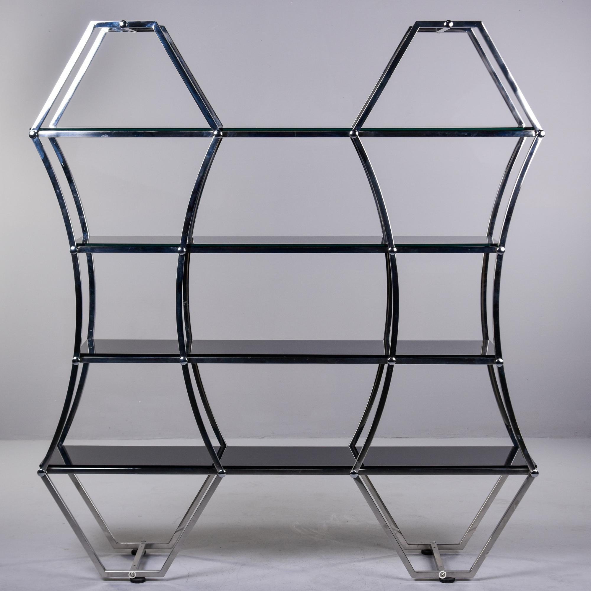 Large Midcentury French Chrome and Smoked Glass Etagere For Sale 9