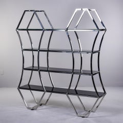 Large Midcentury French Chrome and Smoked Glass Etagere