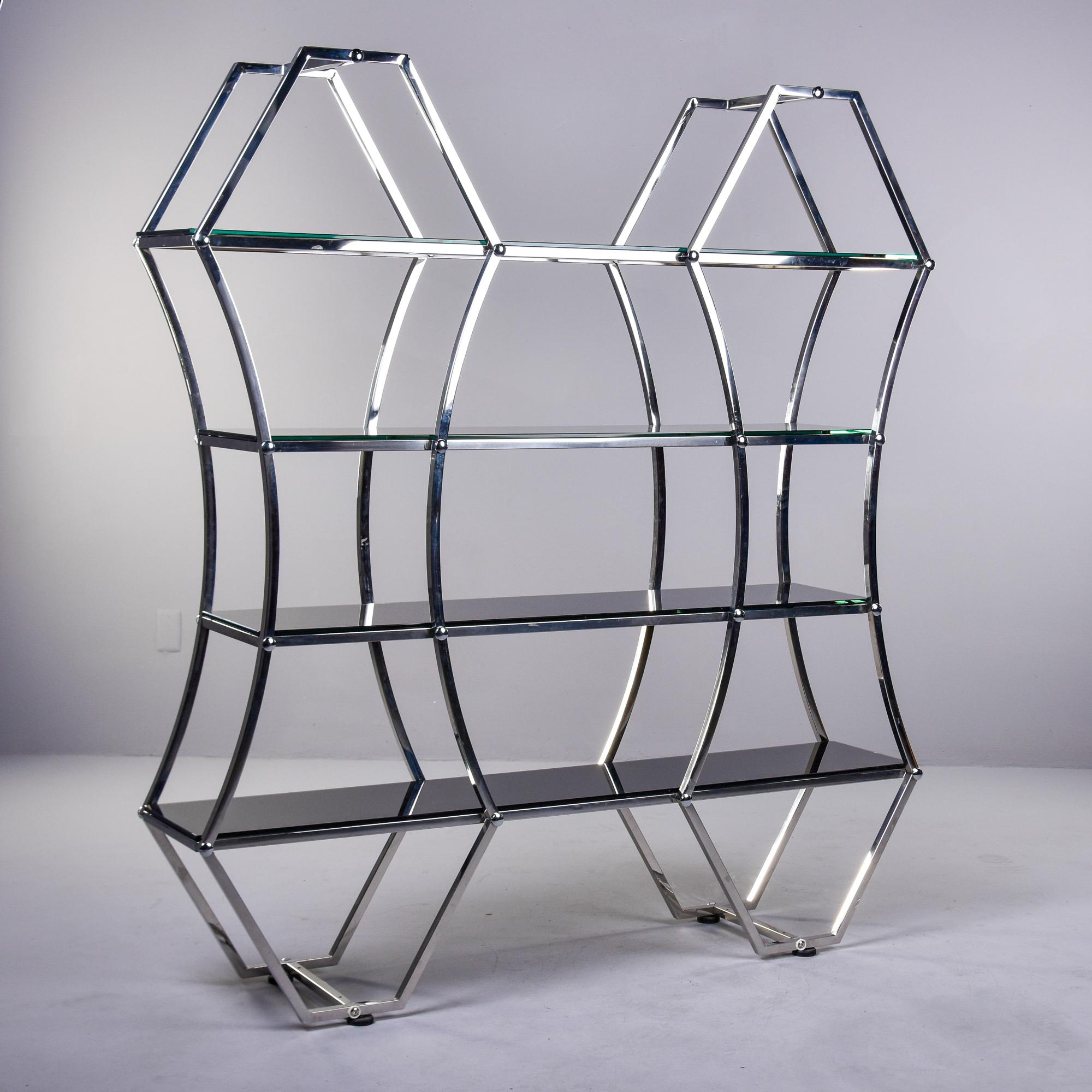 Mid-Century Modern Large Midcentury French Chrome and Smoked Glass Etagere For Sale