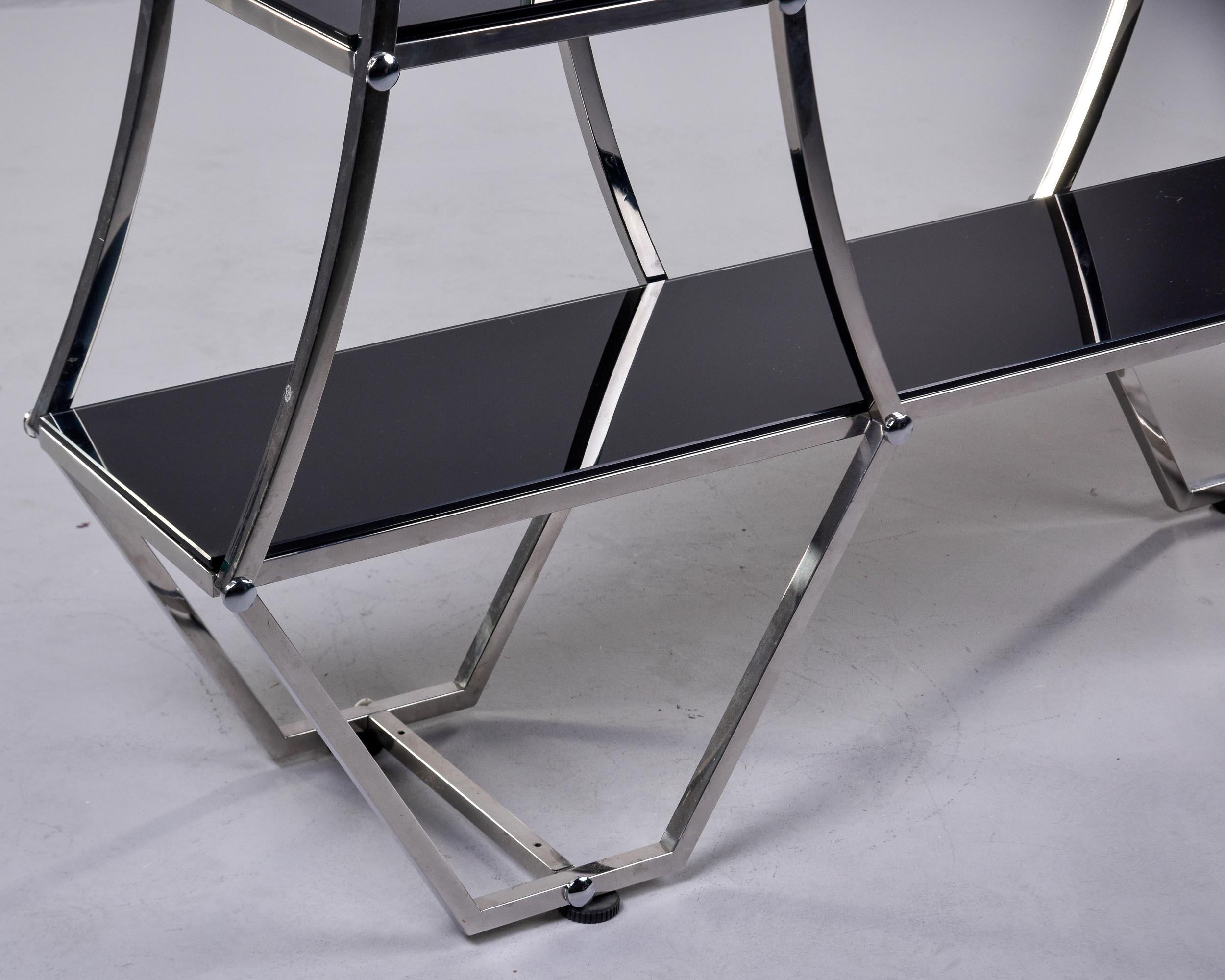 Large Midcentury French Chrome and Smoked Glass Etagere For Sale 2