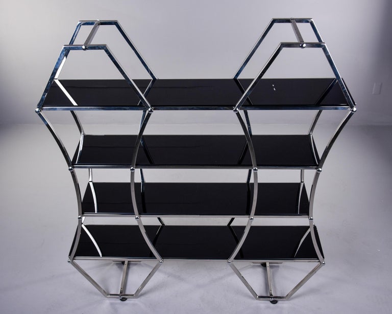 Large Midcentury French Chrome and Smoked Glass Etagere For Sale at 1stDibs