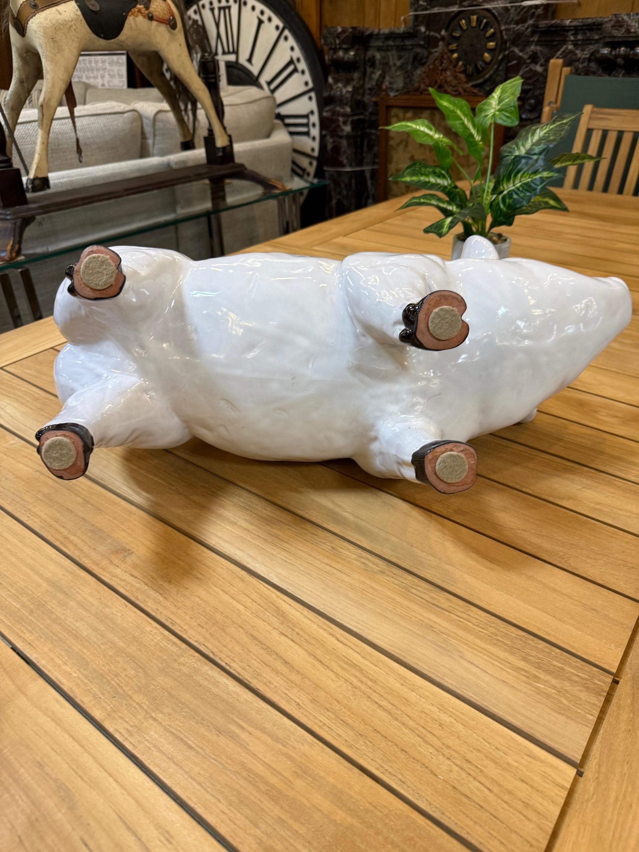 Large Mid Century French Glazed Ceramic Pig Figurine For Sale 7