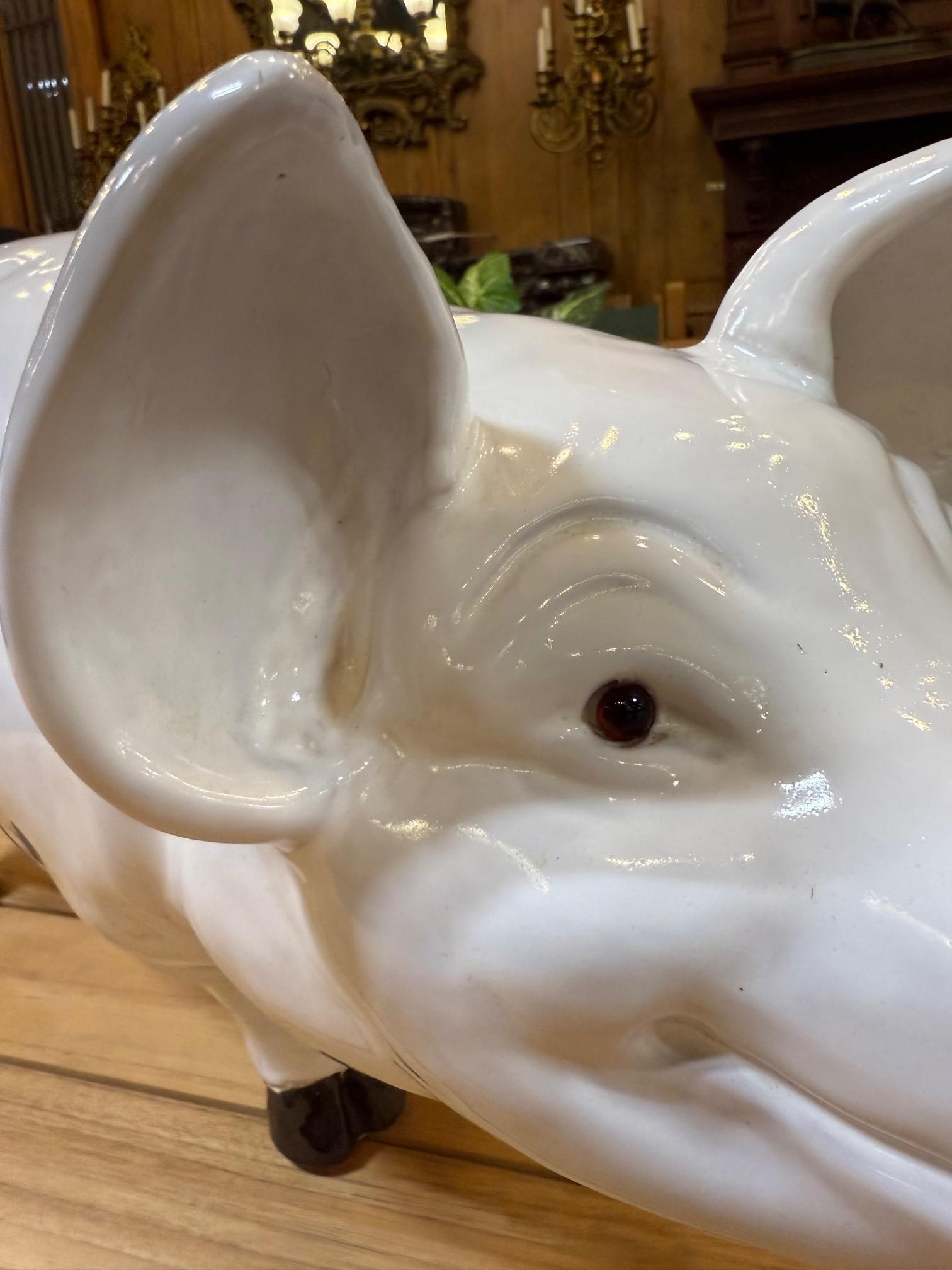 Large Mid Century French Glazed Ceramic Pig Figurine For Sale 4