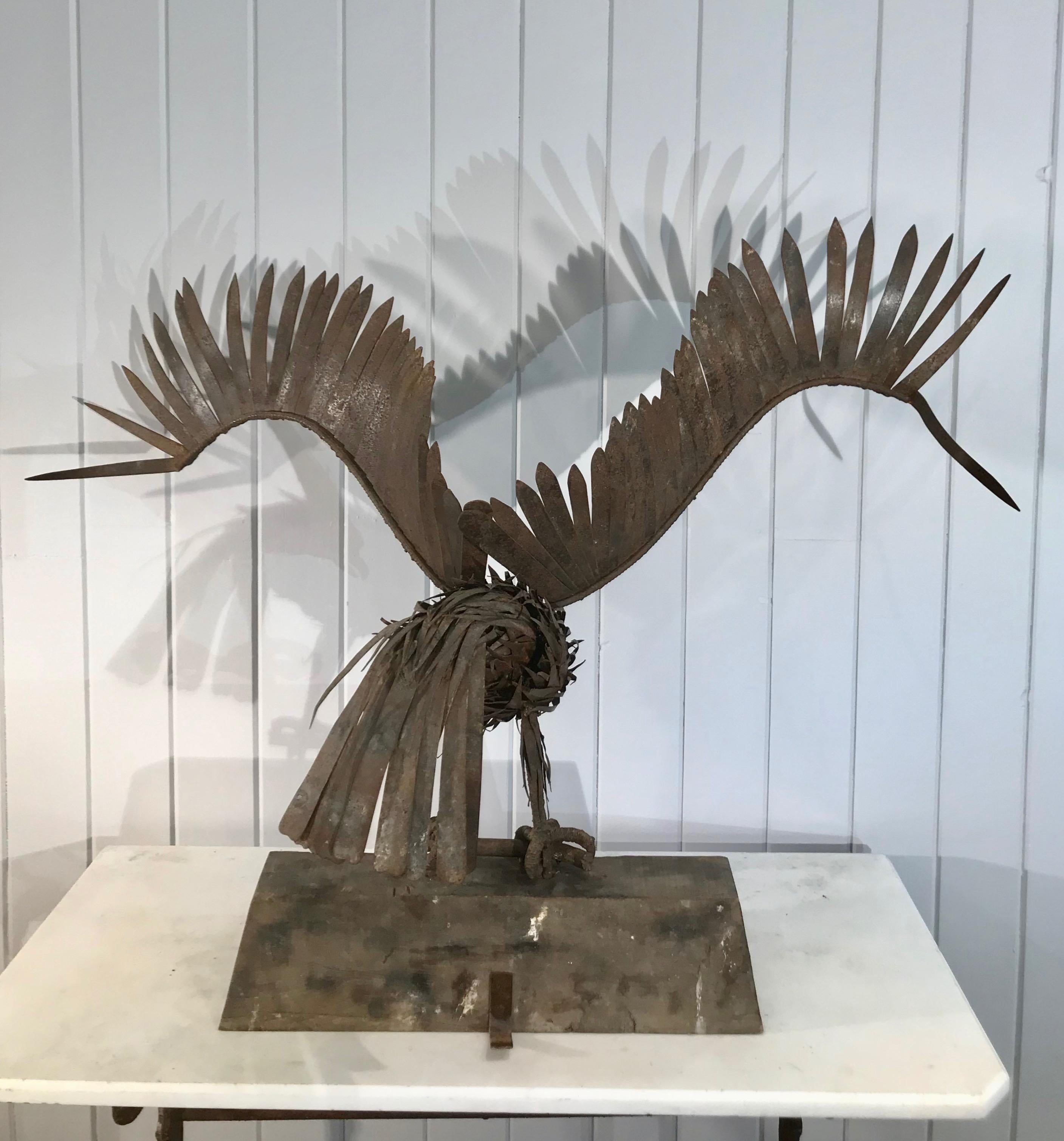 Large Midcentury French Handmade Wrought Iron Eagle Sculpture For Sale 3