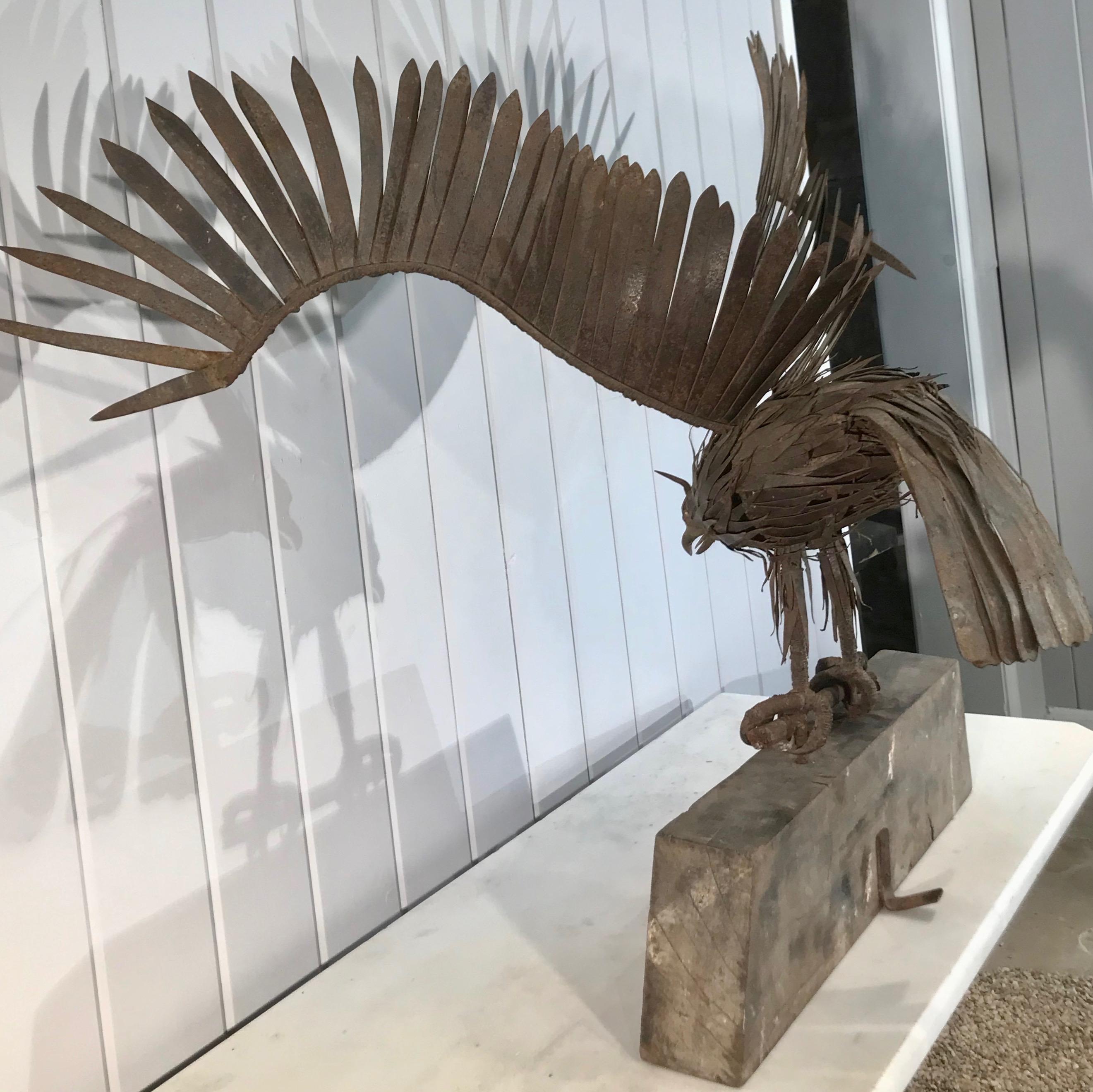 Large Midcentury French Handmade Wrought Iron Eagle Sculpture For Sale 4