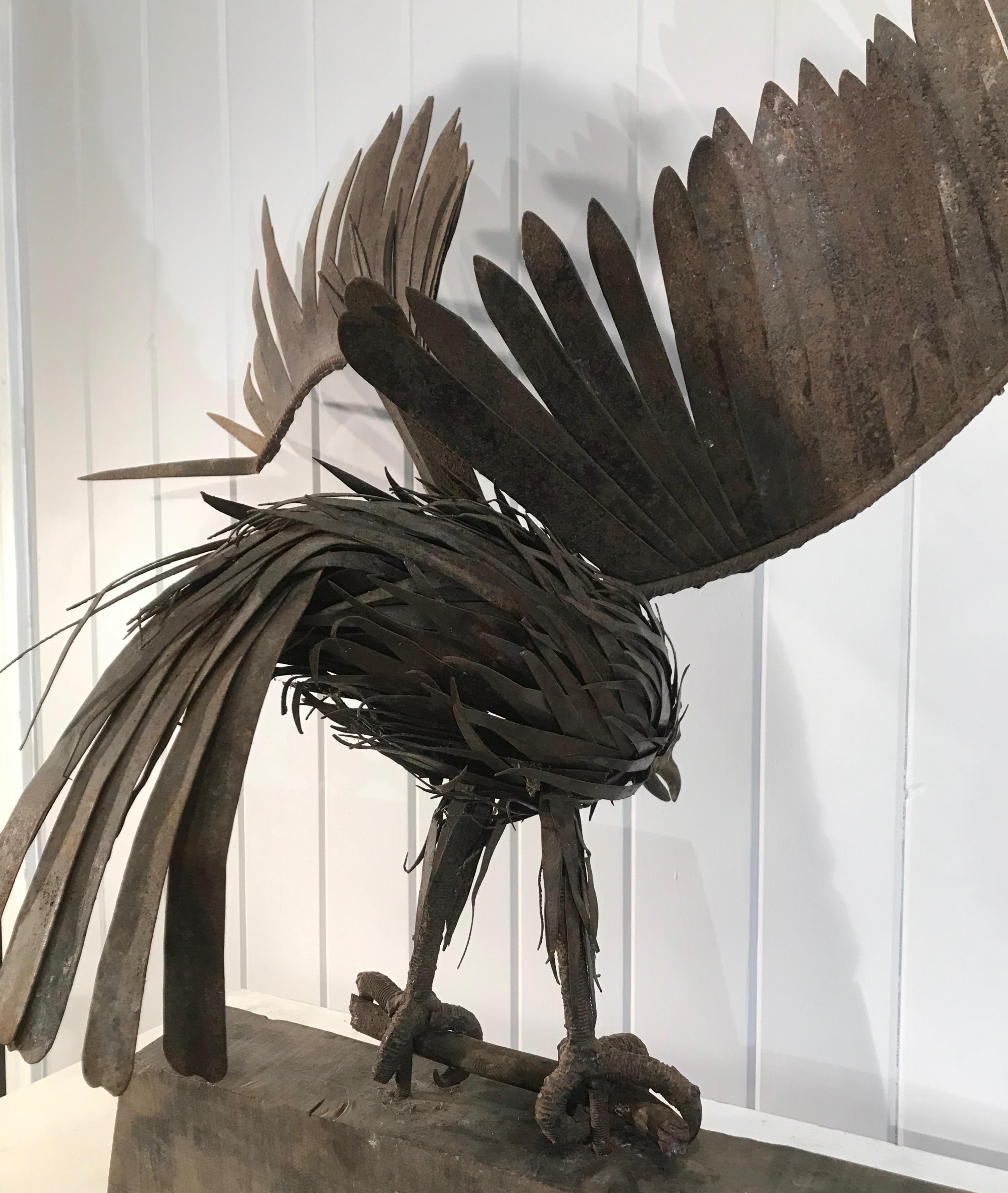 Large Midcentury French Handmade Wrought Iron Eagle Sculpture For Sale 6
