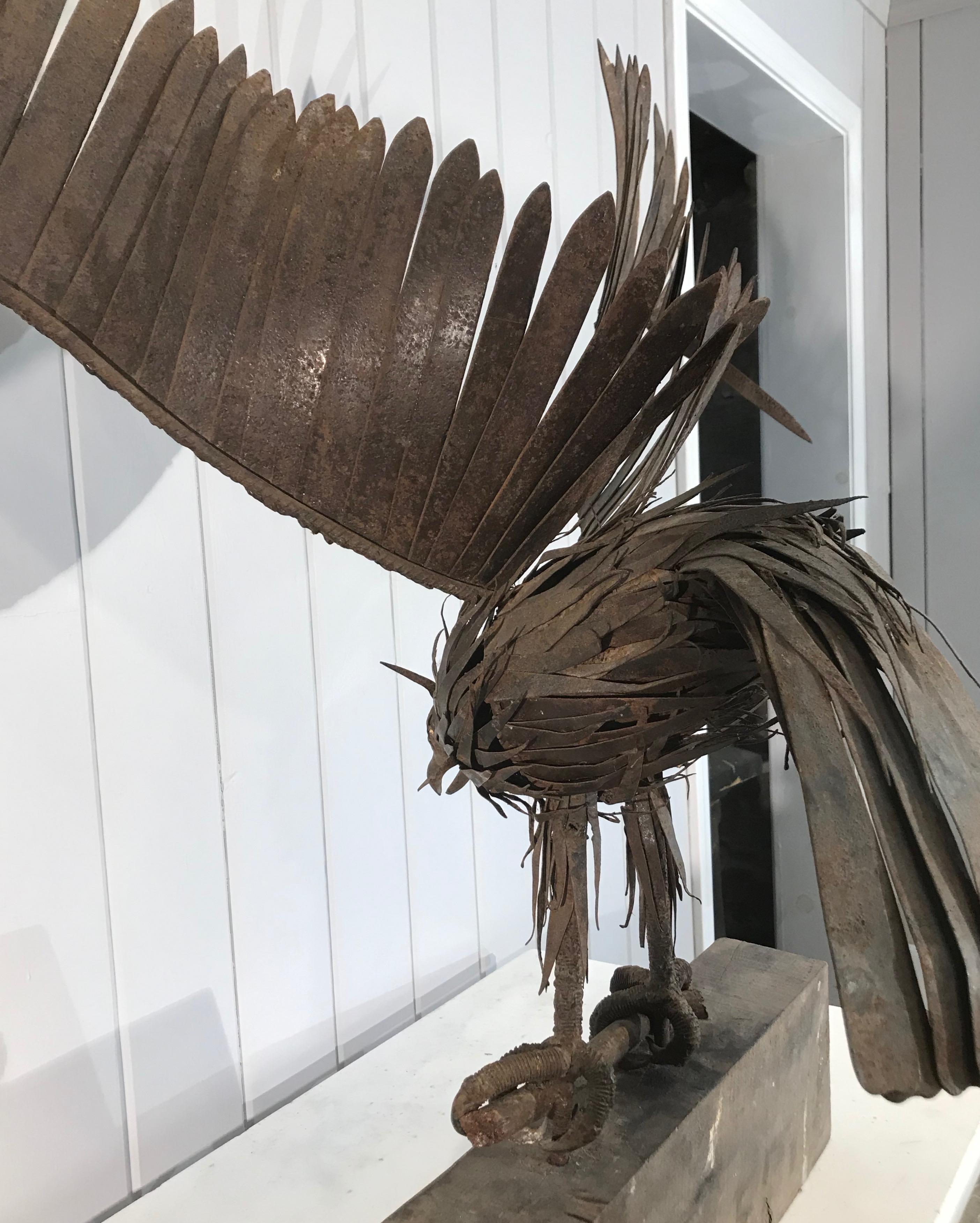 Large Midcentury French Handmade Wrought Iron Eagle Sculpture For Sale