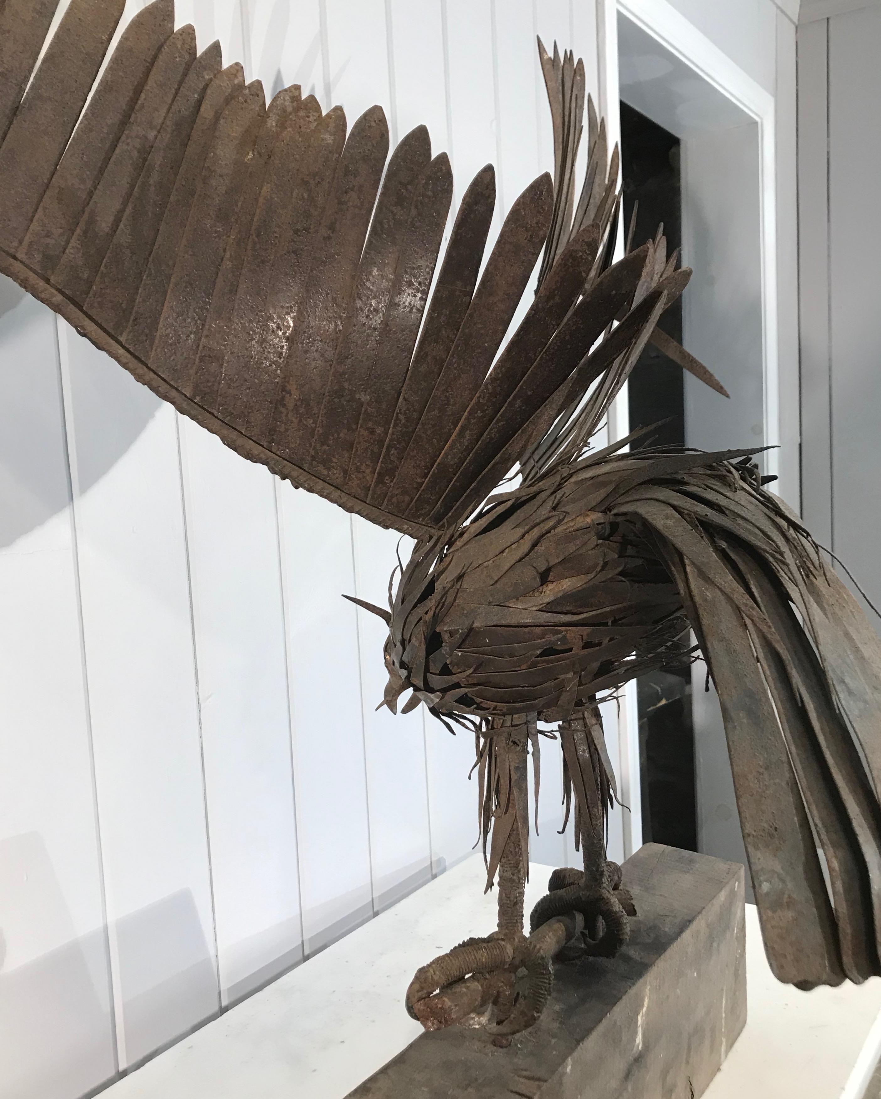 Large Midcentury French Handmade Wrought Iron Eagle Sculpture For Sale 7