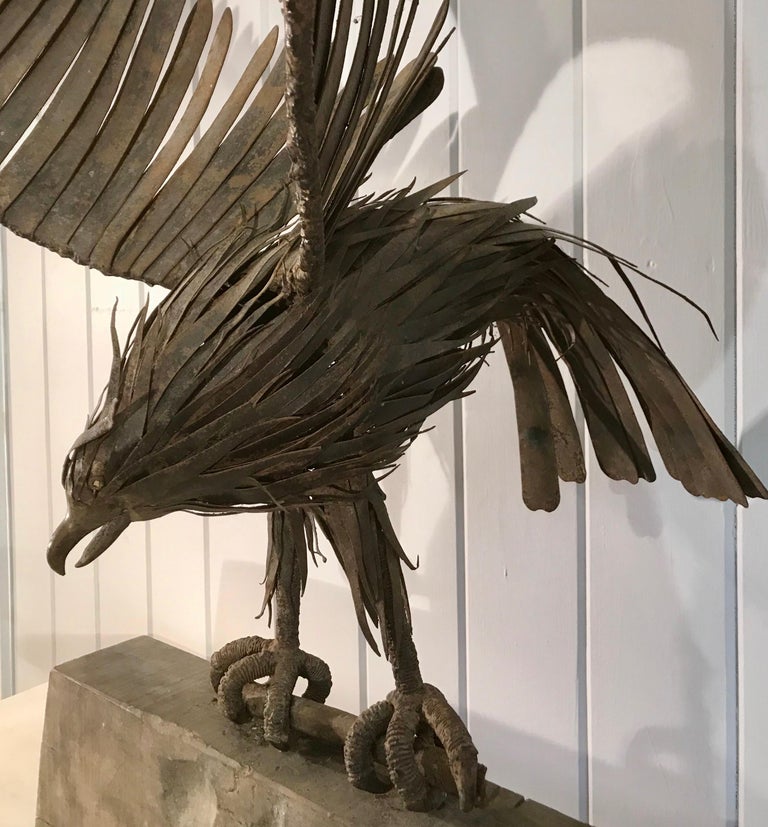 Large Midcentury French Handmade Wrought Iron Eagle Sculpture For Sale