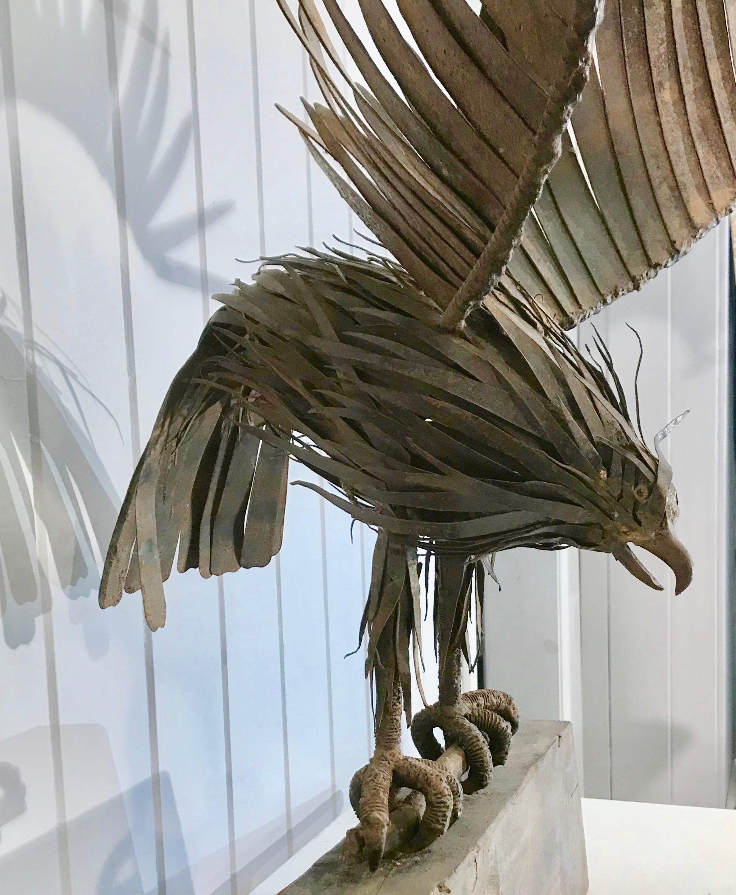 Large Midcentury French Handmade Wrought Iron Eagle Sculpture For Sale