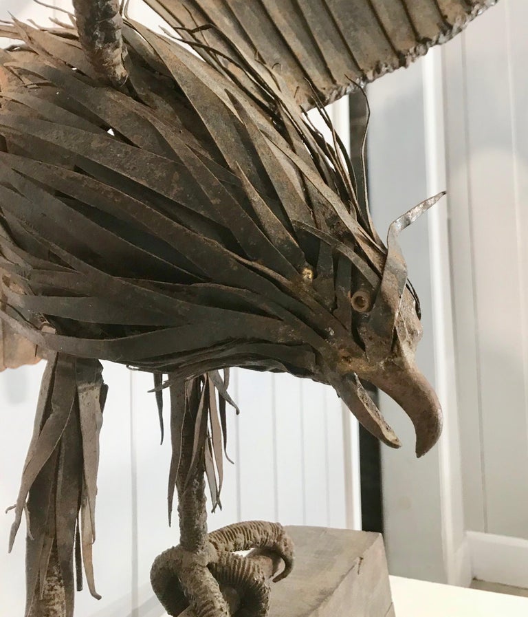 Large Midcentury French Handmade Wrought Iron Eagle Sculpture For Sale