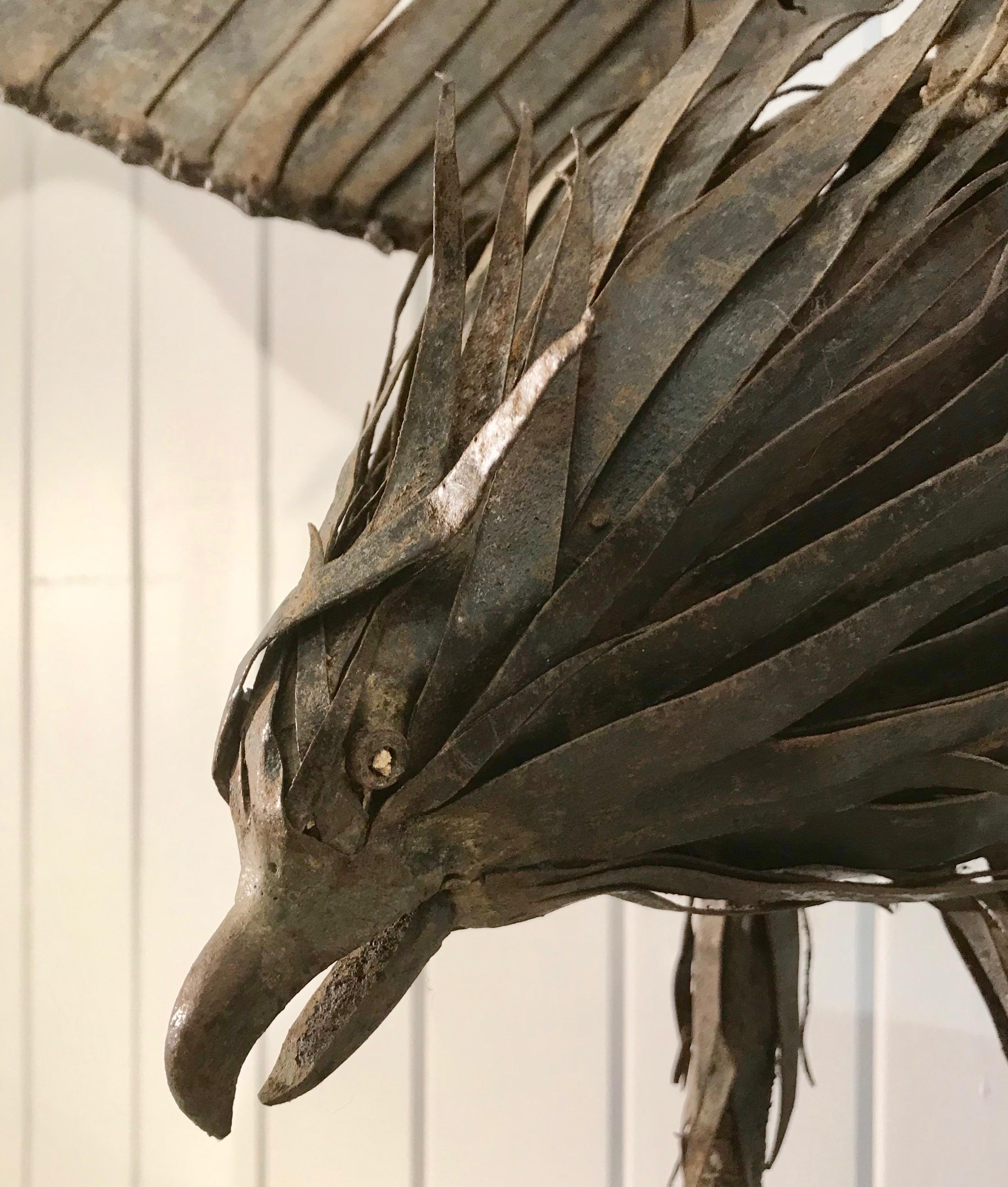 Hand-Crafted Large Midcentury French Handmade Wrought Iron Eagle Sculpture For Sale