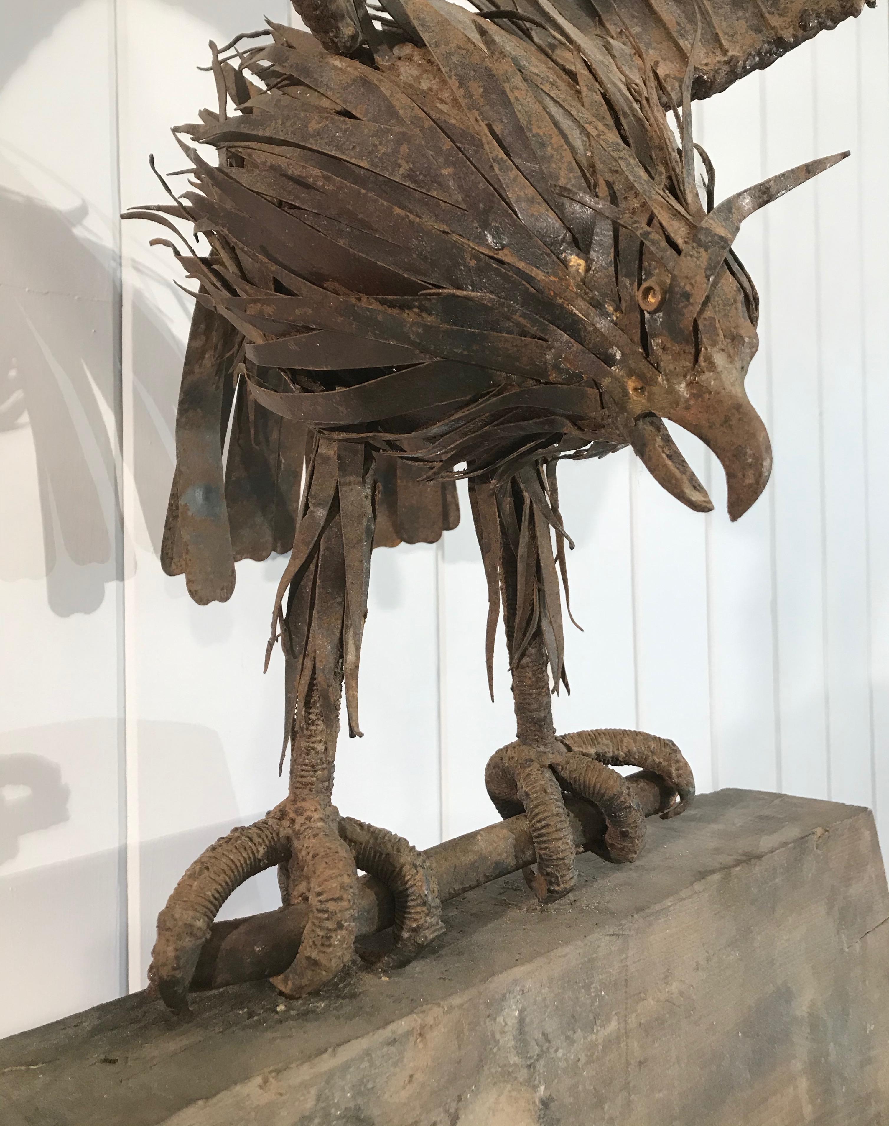 Large Midcentury French Handmade Wrought Iron Eagle Sculpture For Sale