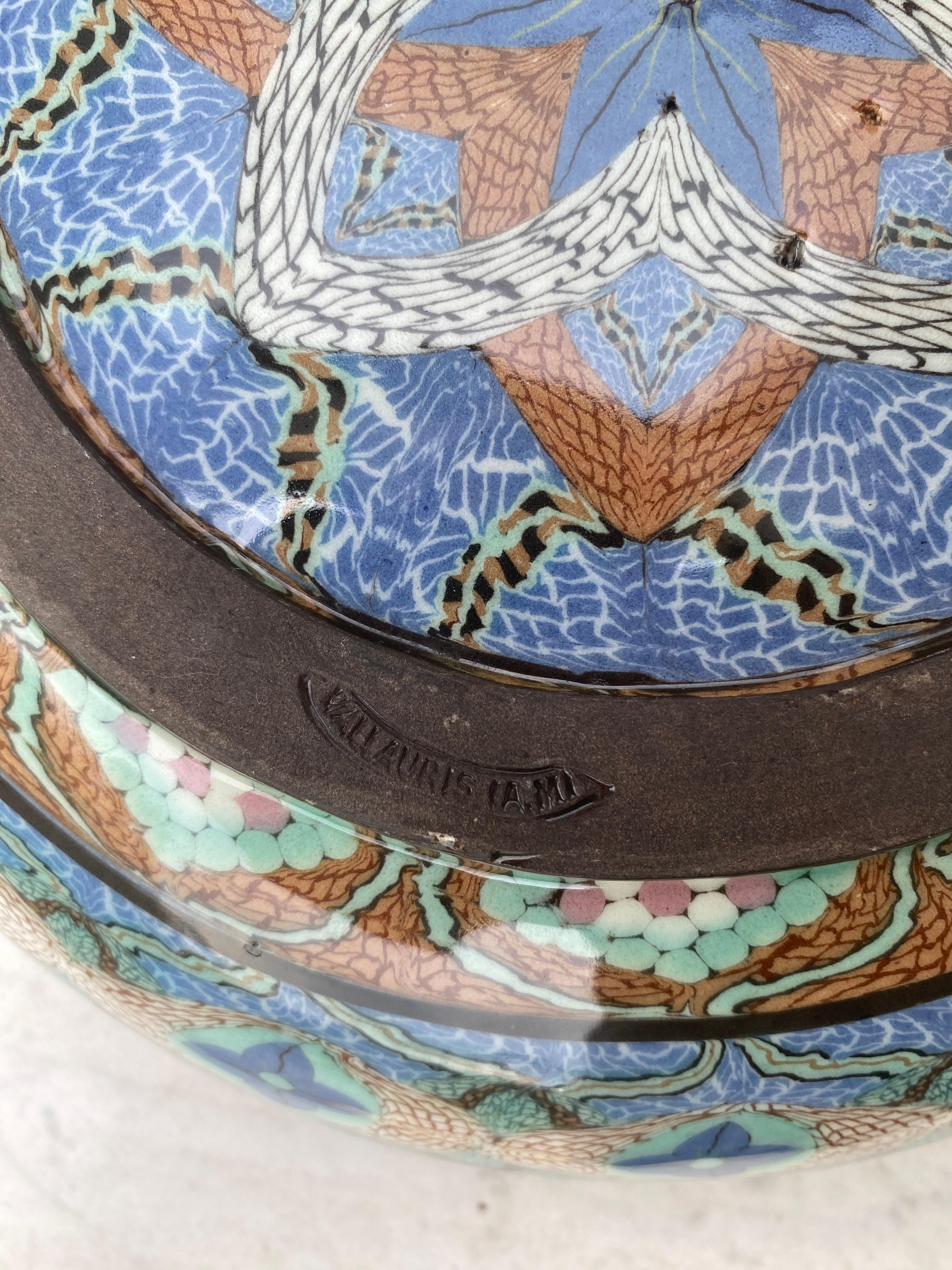 Large Midcentury French Mosaic Ceramic Bowl Gerbino Vallauris For Sale 1