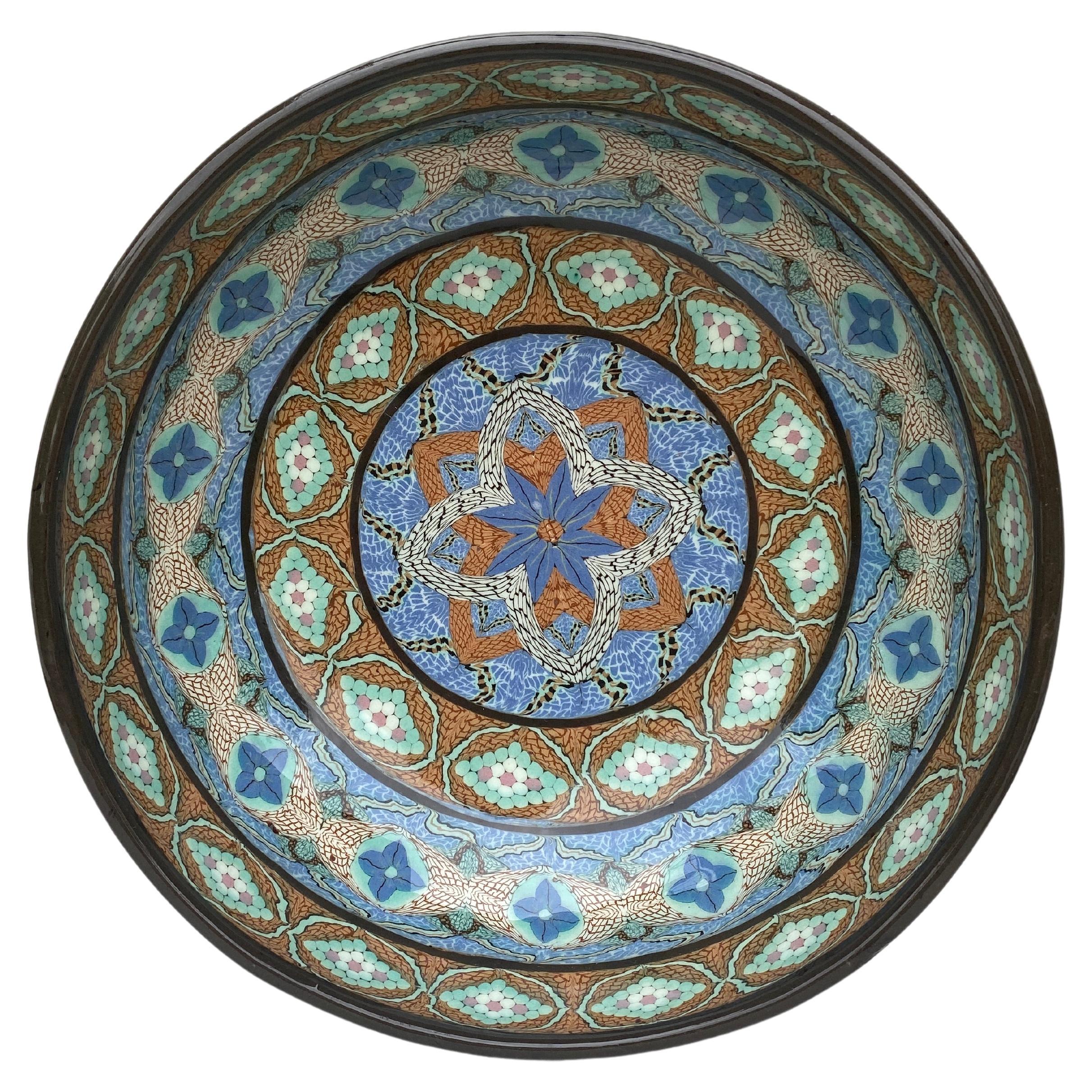 Large Midcentury French Mosaic Ceramic Bowl Gerbino Vallauris For Sale