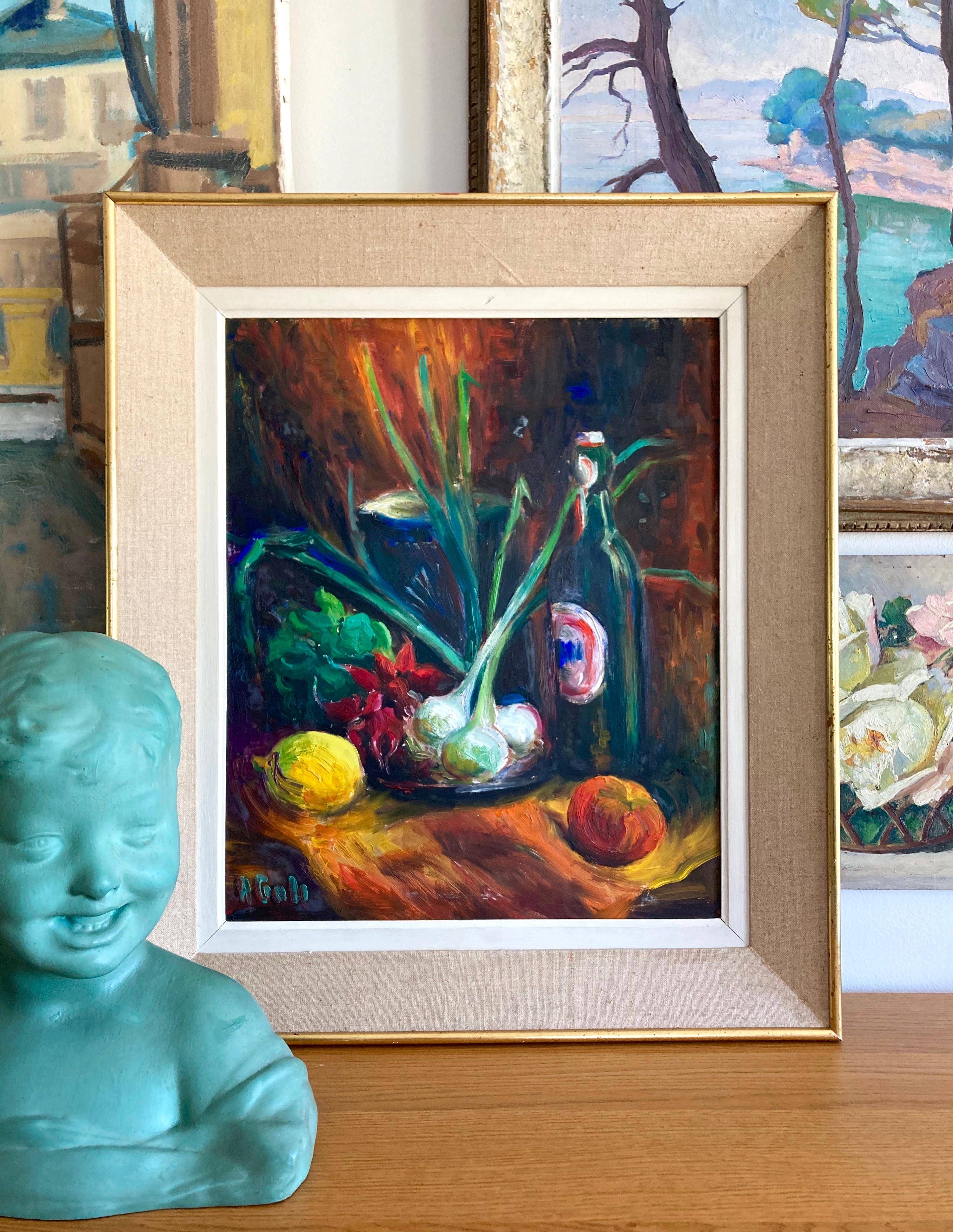 Mid-Century Modern Large Mid-Century French Still-Life Painting on Hardboard Signed by Artist  For Sale