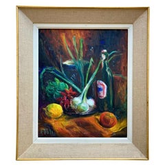 Large Mid-Century French Still-Life Painting on Hardboard Signed by Artist 