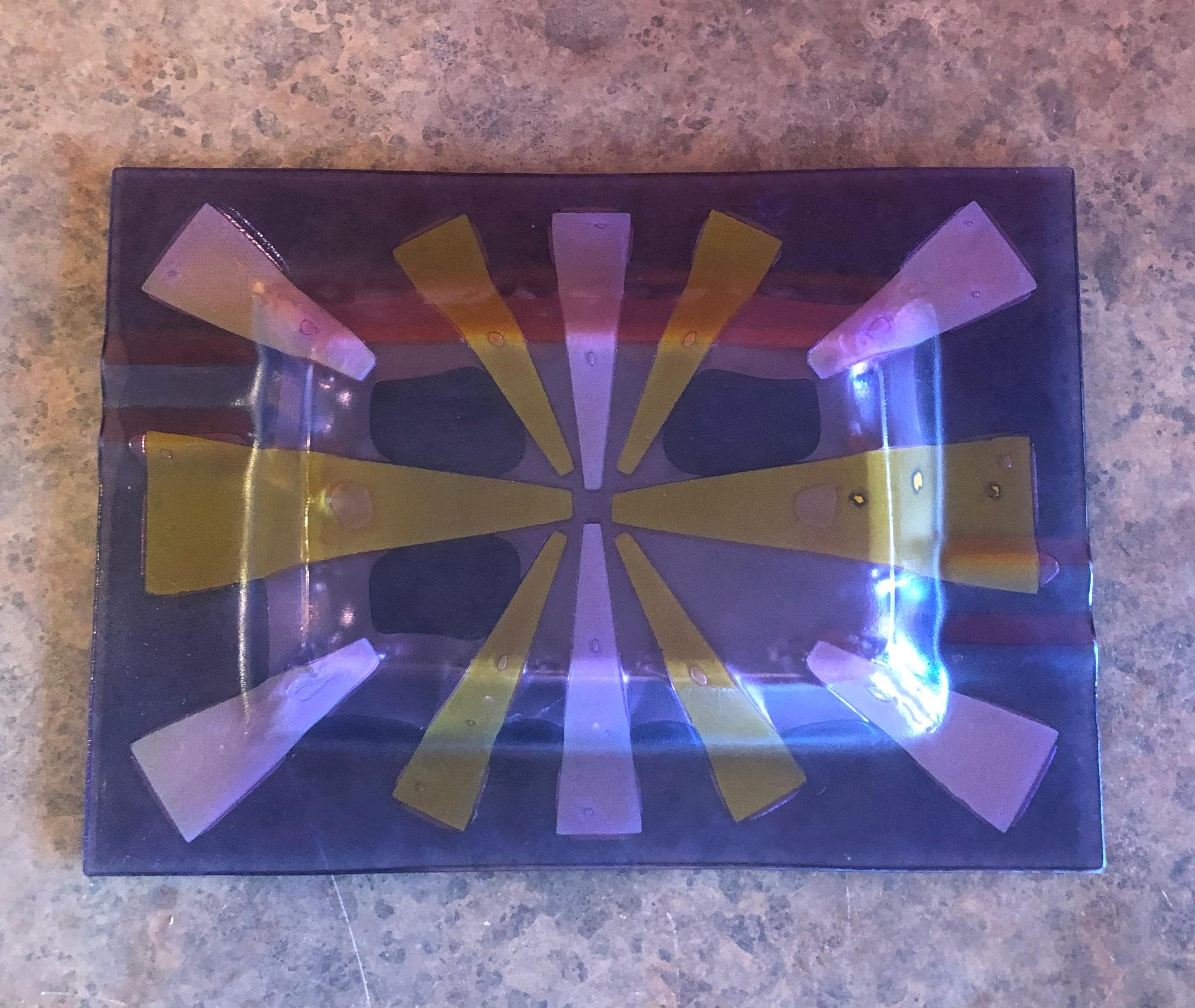 American Large Midcentury Fused Art Glass Ashtray by Higgins For Sale
