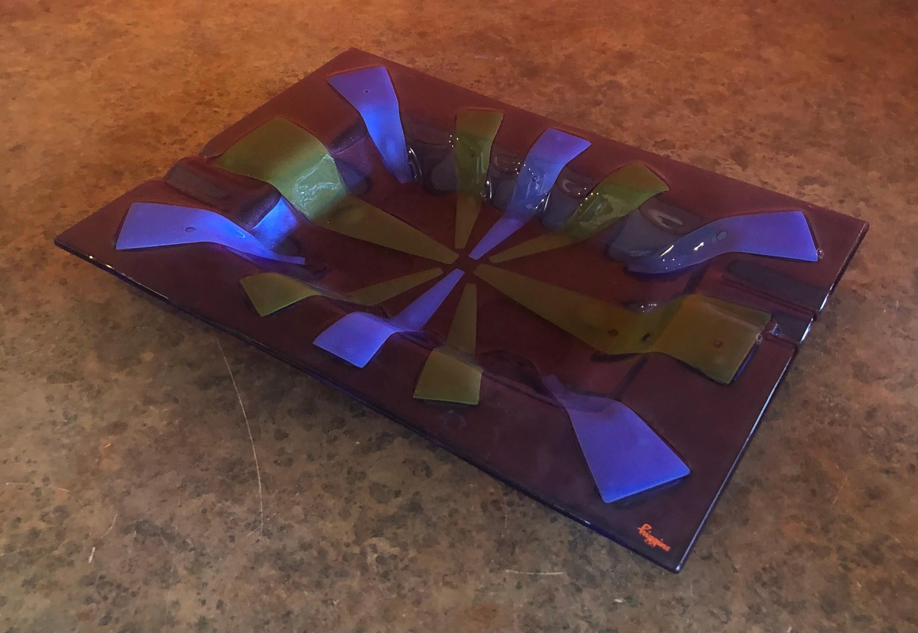 Large Midcentury Fused Art Glass Ashtray by Higgins In Good Condition For Sale In San Diego, CA