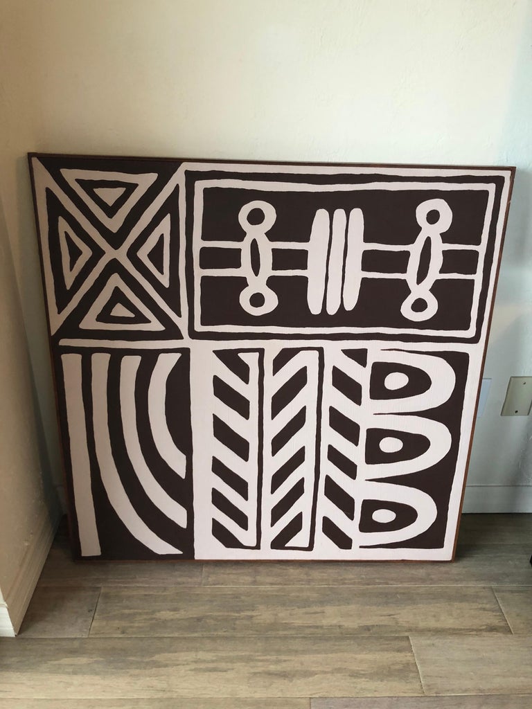Large Mid Century Geometric Abstract Painting In Excellent Condition For Sale In Redding, CT