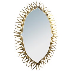 Large Mid-Century Gilt Wrought Iron Sunburst Mirror, Spanish