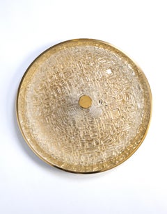 Large Mid Century Glass And Gilt Brass Flush Ceiling Light Sweden, 1950