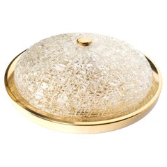 Large Mid Century Glass And Gilt Brass Flush Ceiling Light Sweden, 1950
