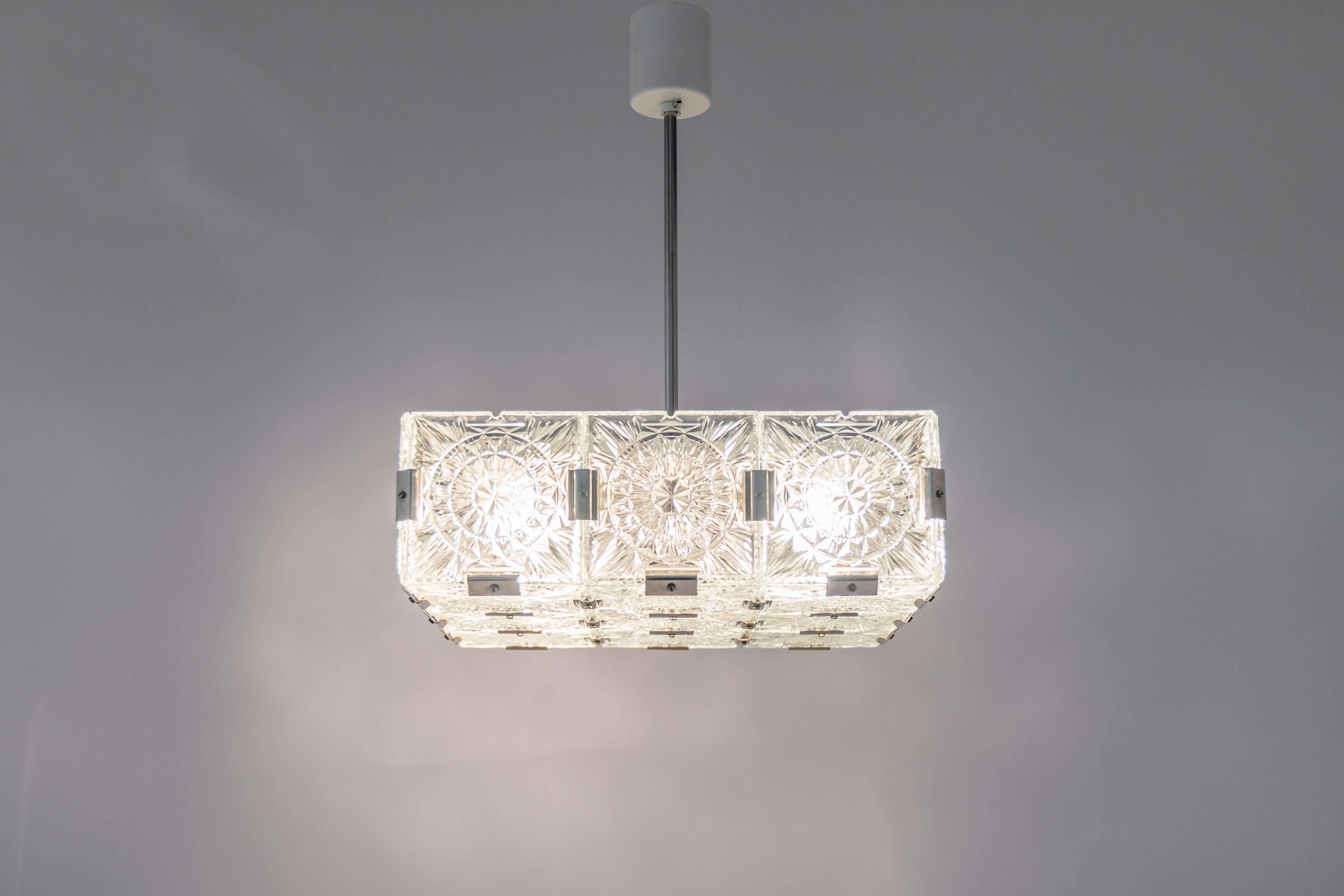 Large Mid-Century Glass Chandelier VEB Lighting, Germany, 1970s For Sale 5