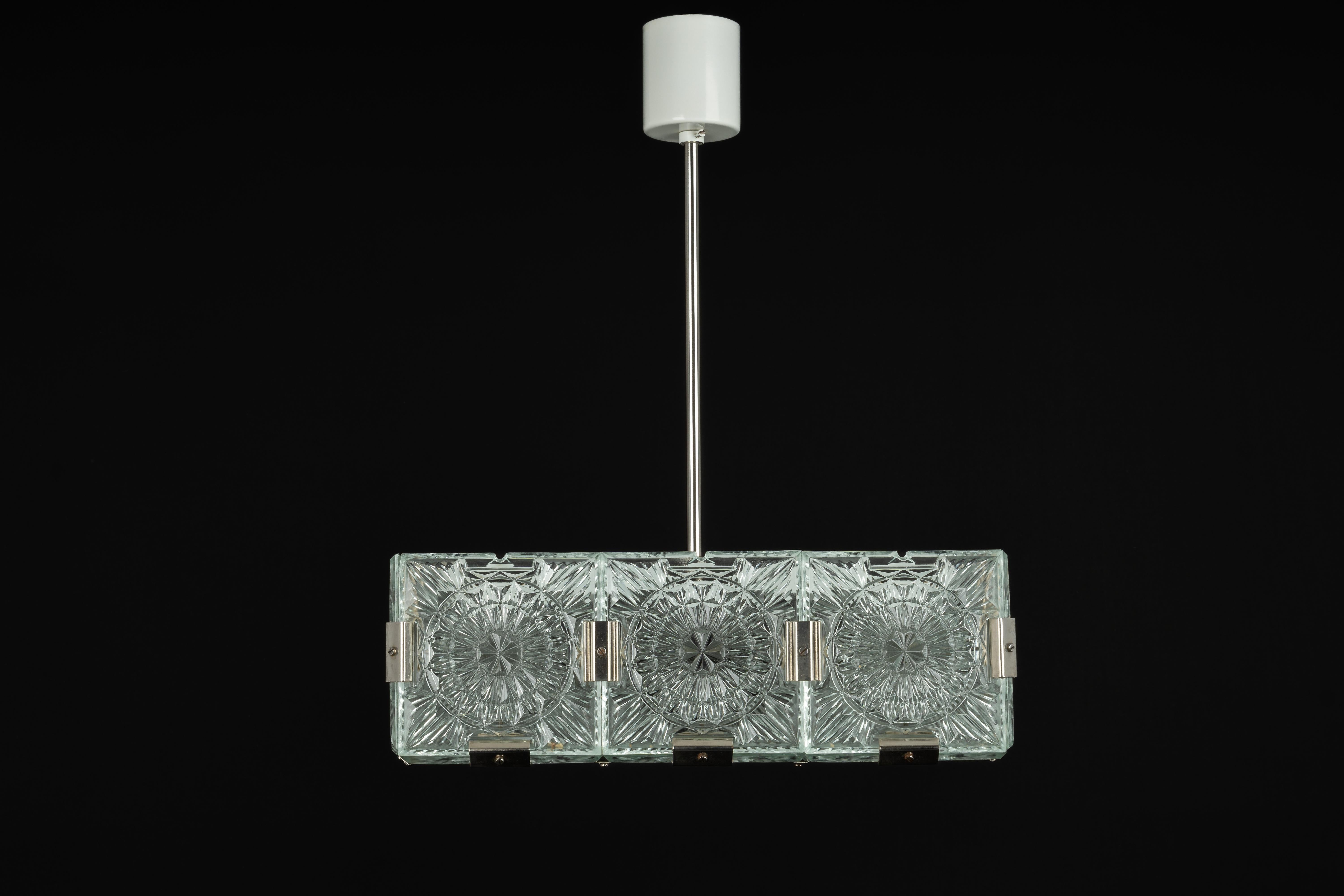 Large Mid-Century Glass Chandelier VEB Lighting, Germany, 1970s For Sale 7