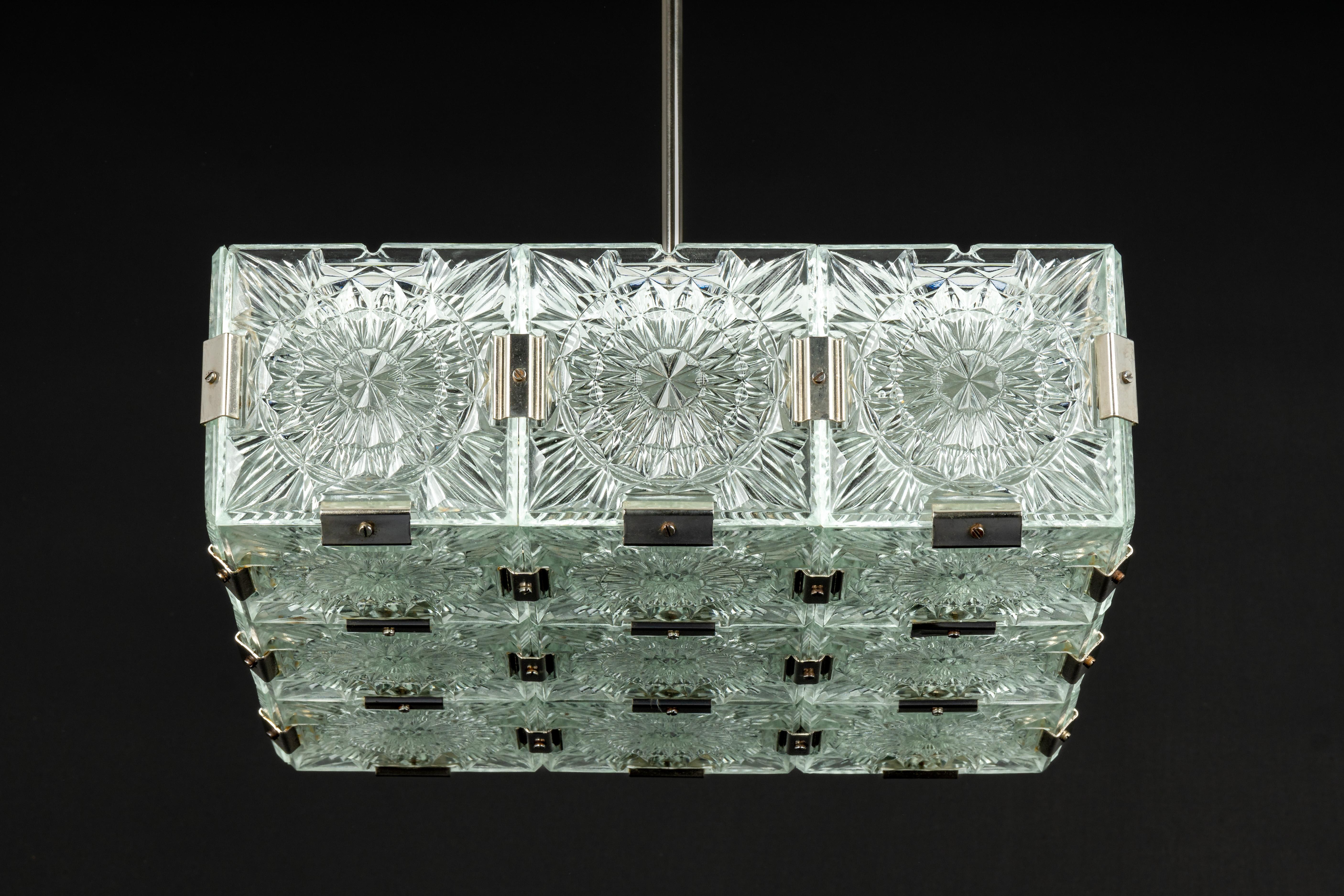 Large Mid-Century Glass Chandelier VEB Lighting, Germany, 1970s For Sale 9