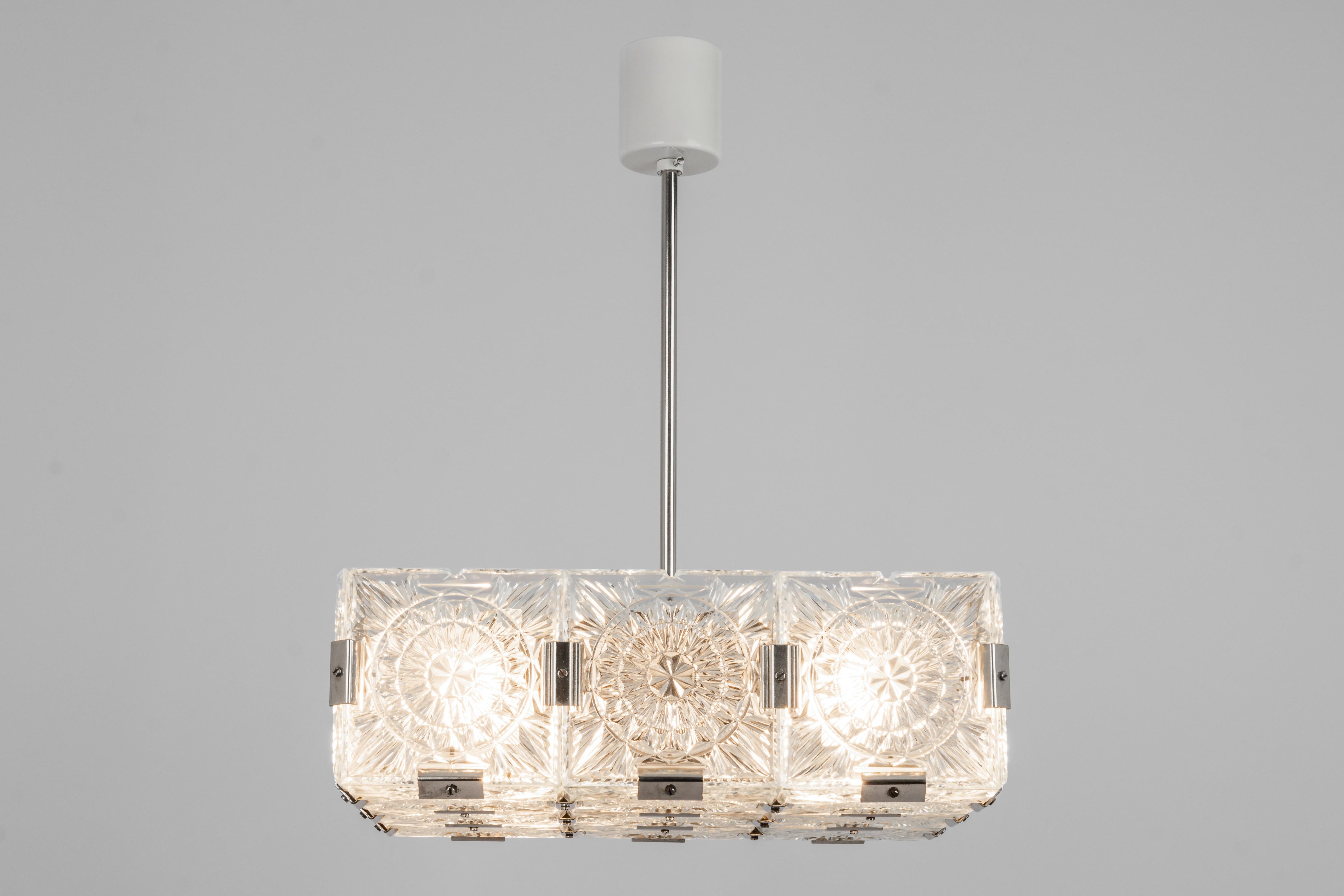 Large Mid-Century Glass Chandelier VEB Lighting, Germany, 1970s For Sale 2