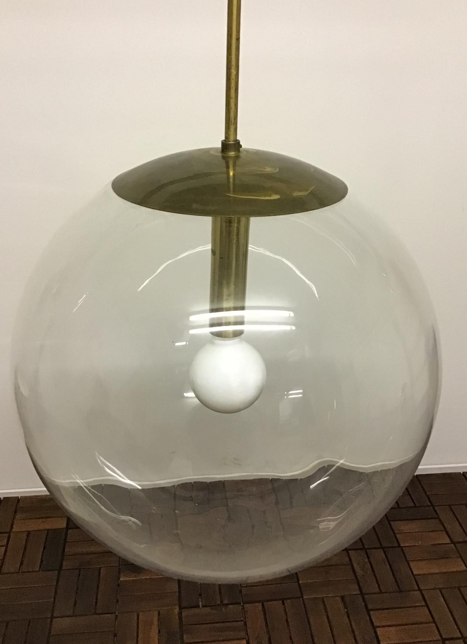 German Extra Large Smoke Glass Globe Pendant attr. to Sciloari, ca. 1960s. For Sale
