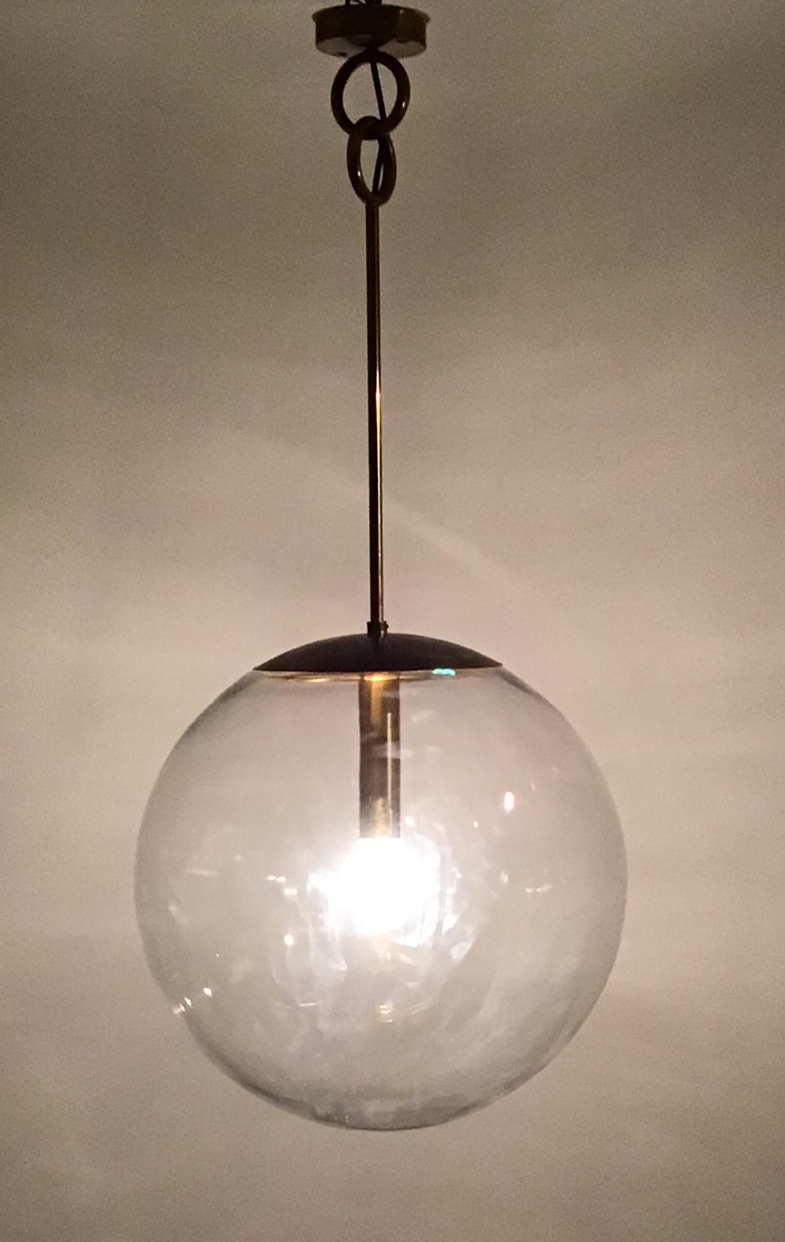 Mid-20th Century Extra Large Smoke Glass Globe Pendant attr. to Sciloari, ca. 1960s. For Sale