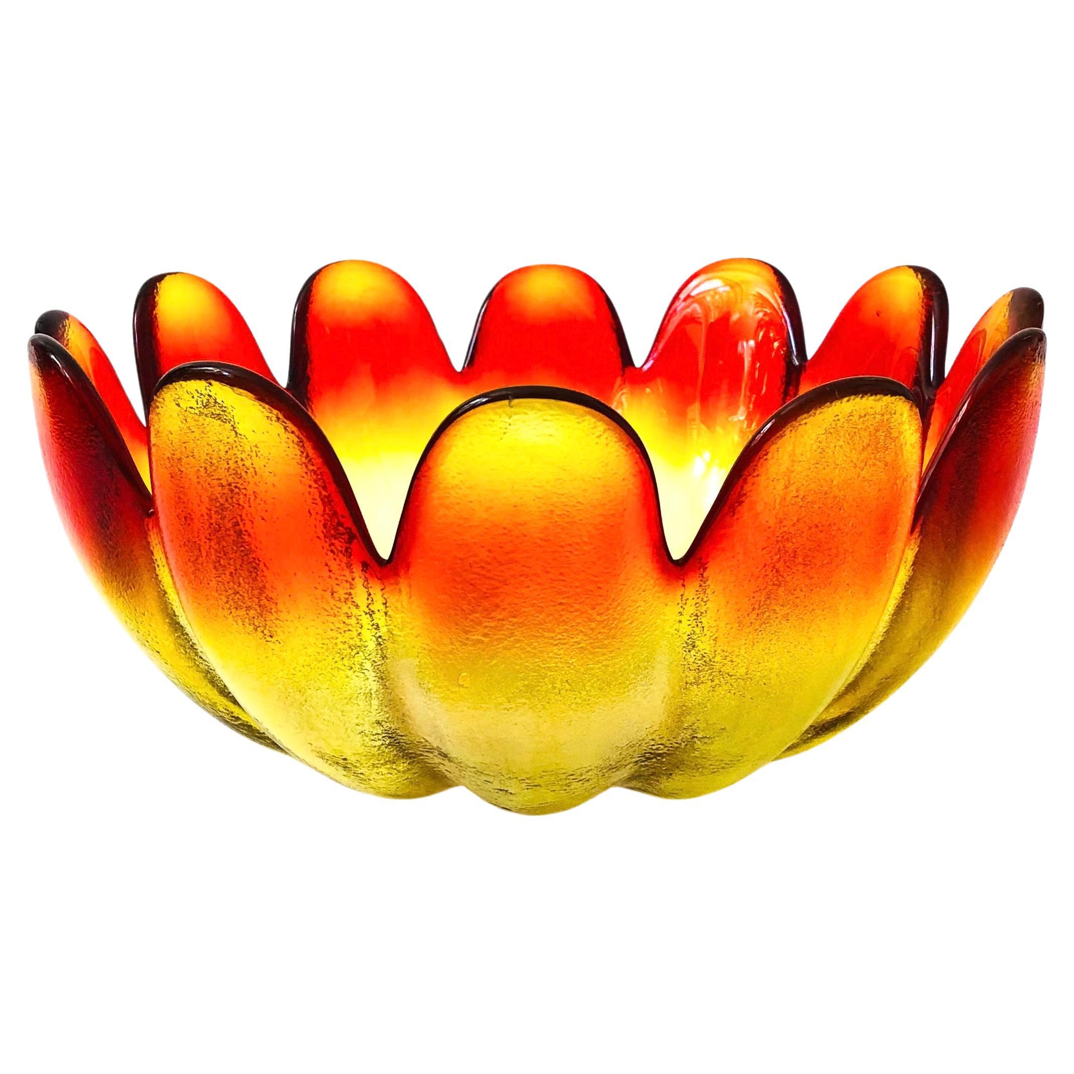 Large Mid Century Glass Lotus Petal Salad Bowl by Indiana Glass