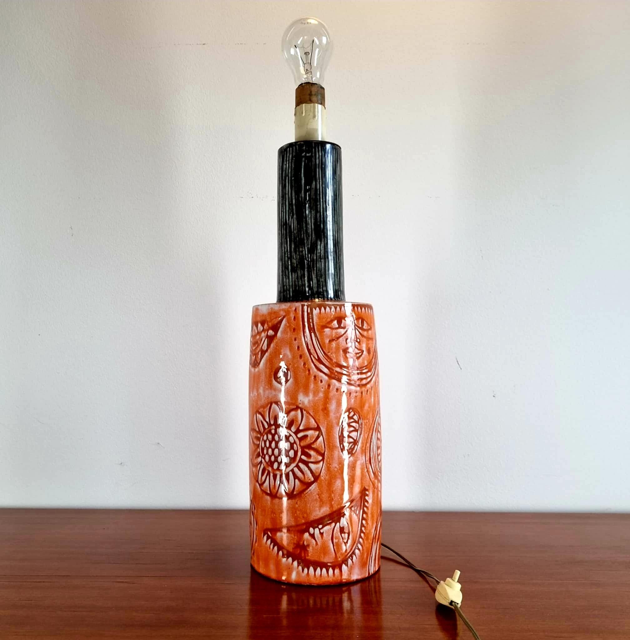 Italian Large Mid Century Glazed Ceramic Table Lamp Designed by Elio Schiavon, Italy 60s