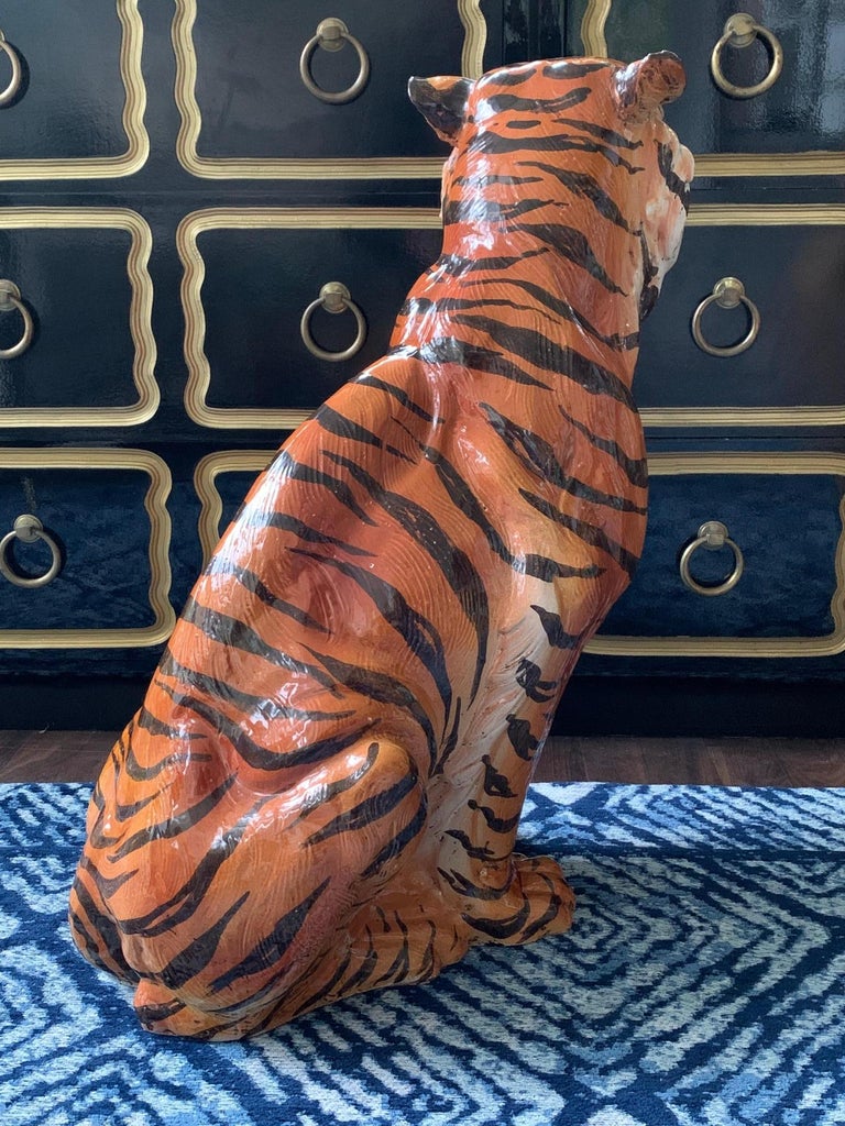 Large Midcentury Glazed Ceramic Tiger Statue at 1stDibs