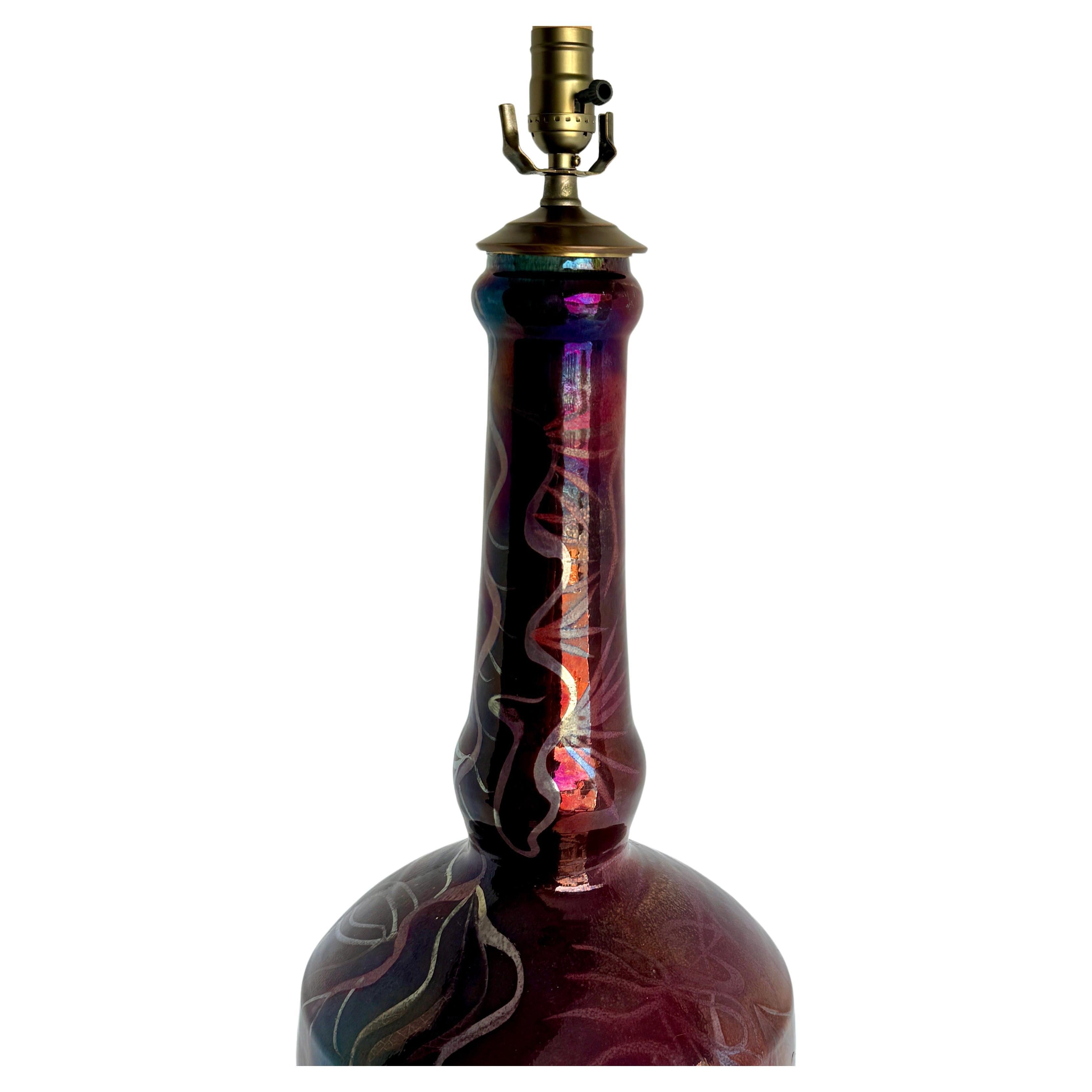 Hand-Crafted Mid-Century Large Glazed Multi-Colored Luster Lamp For Sale
