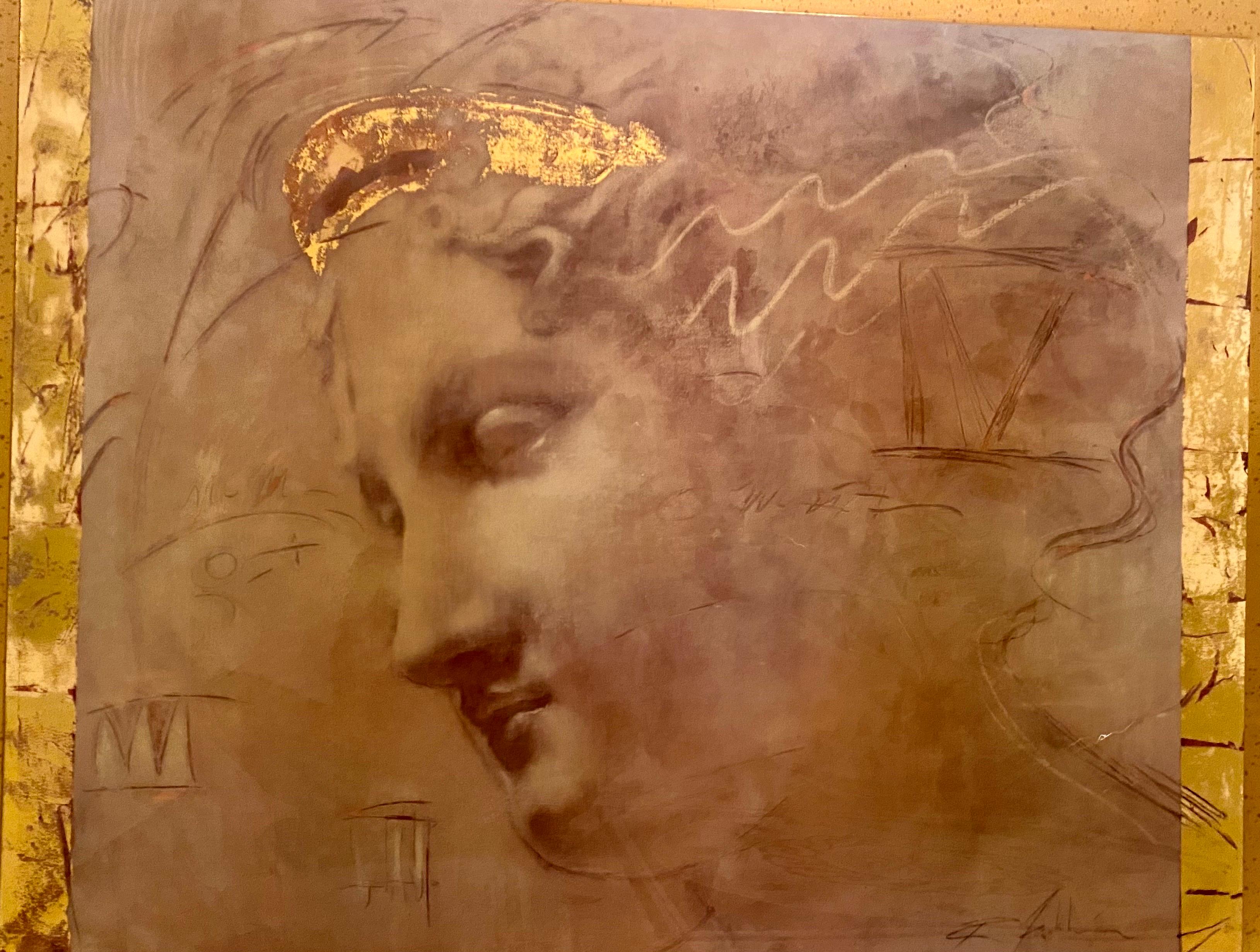 painting with gold leaf on wood