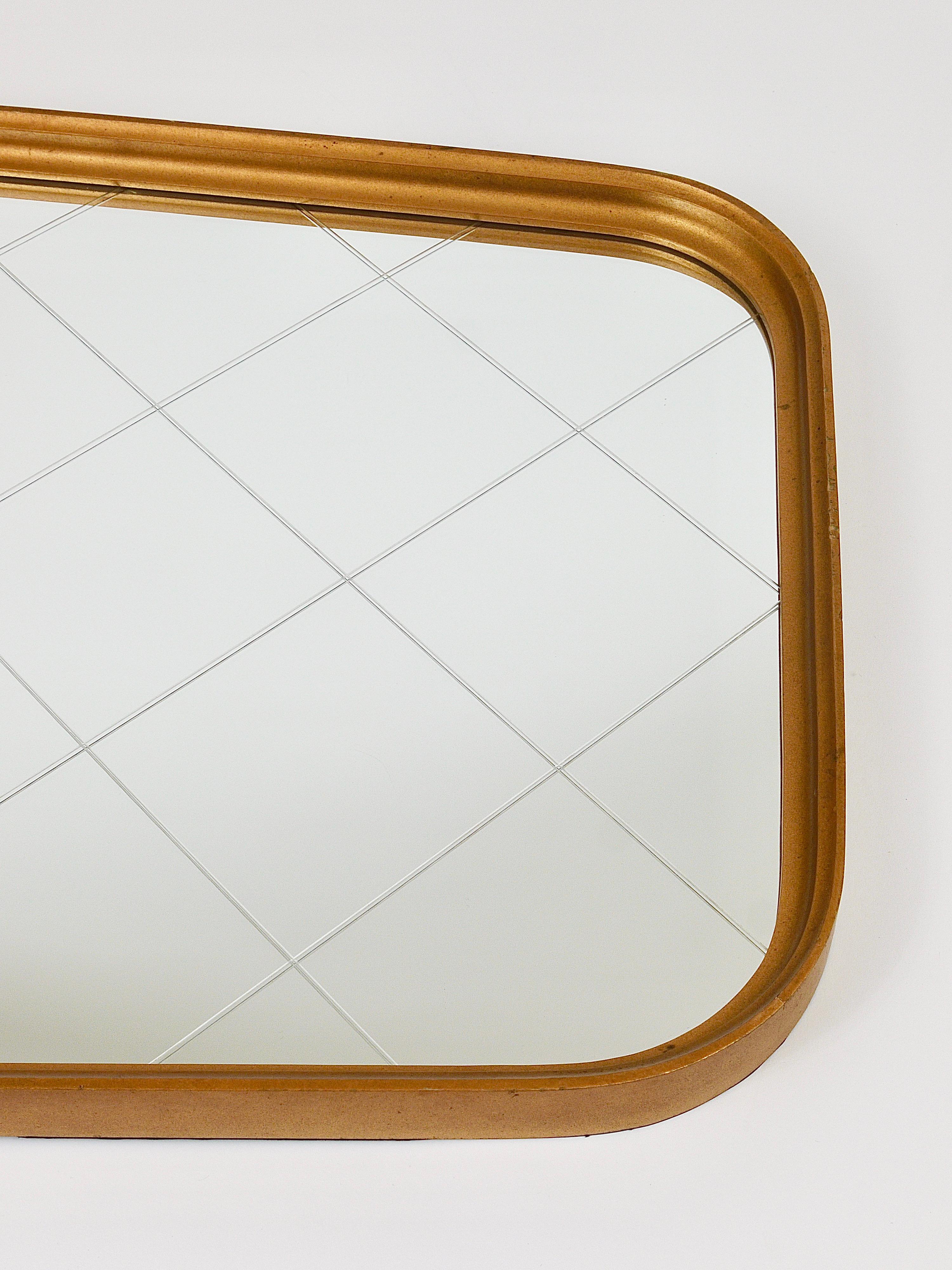 Large Mid-Century Golden Wall Mirror with Faceted Check Pattern, Austria, 1950s For Sale 7