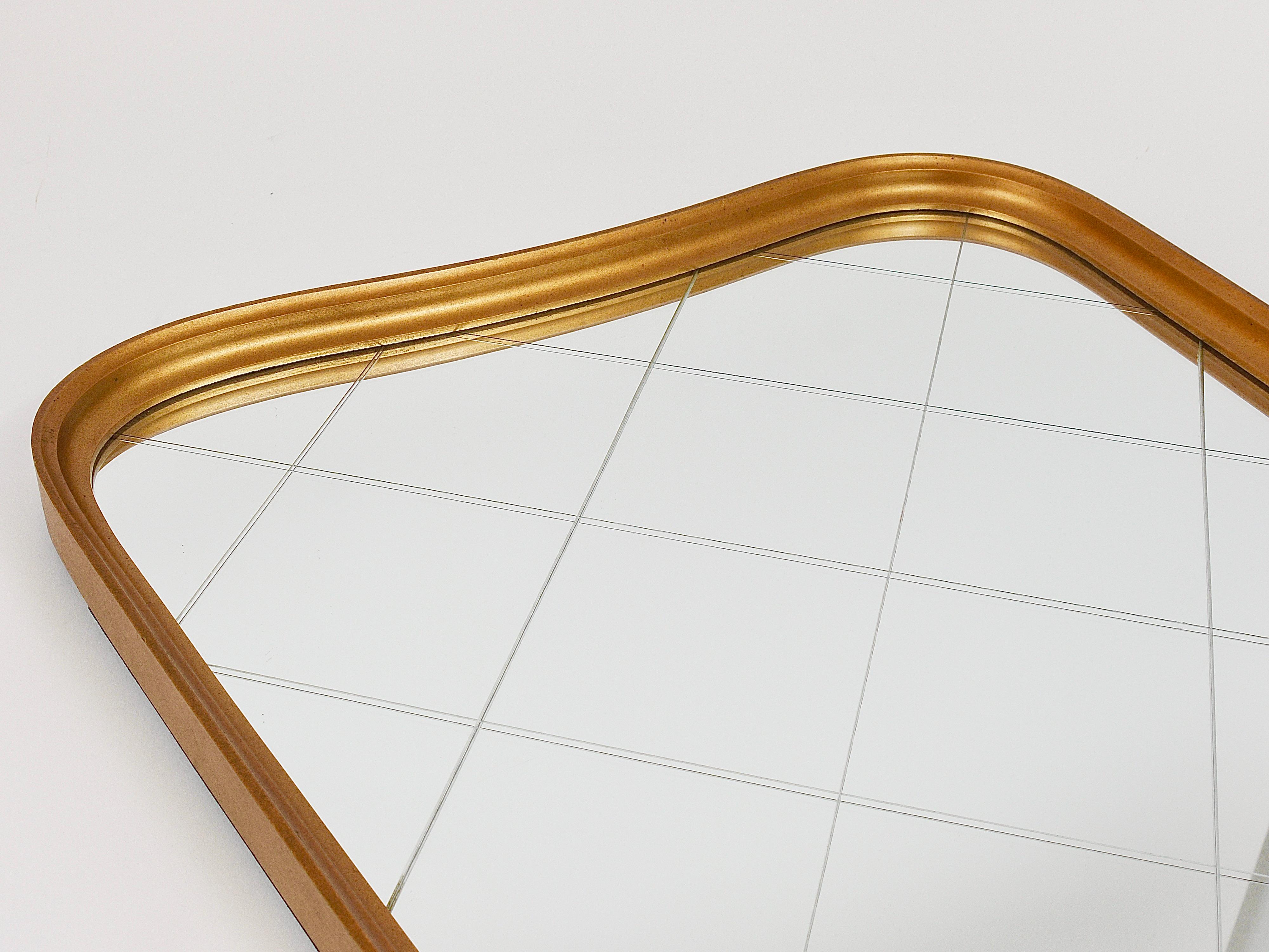 Large Mid-Century Golden Wall Mirror with Faceted Check Pattern, Austria, 1950s For Sale 9