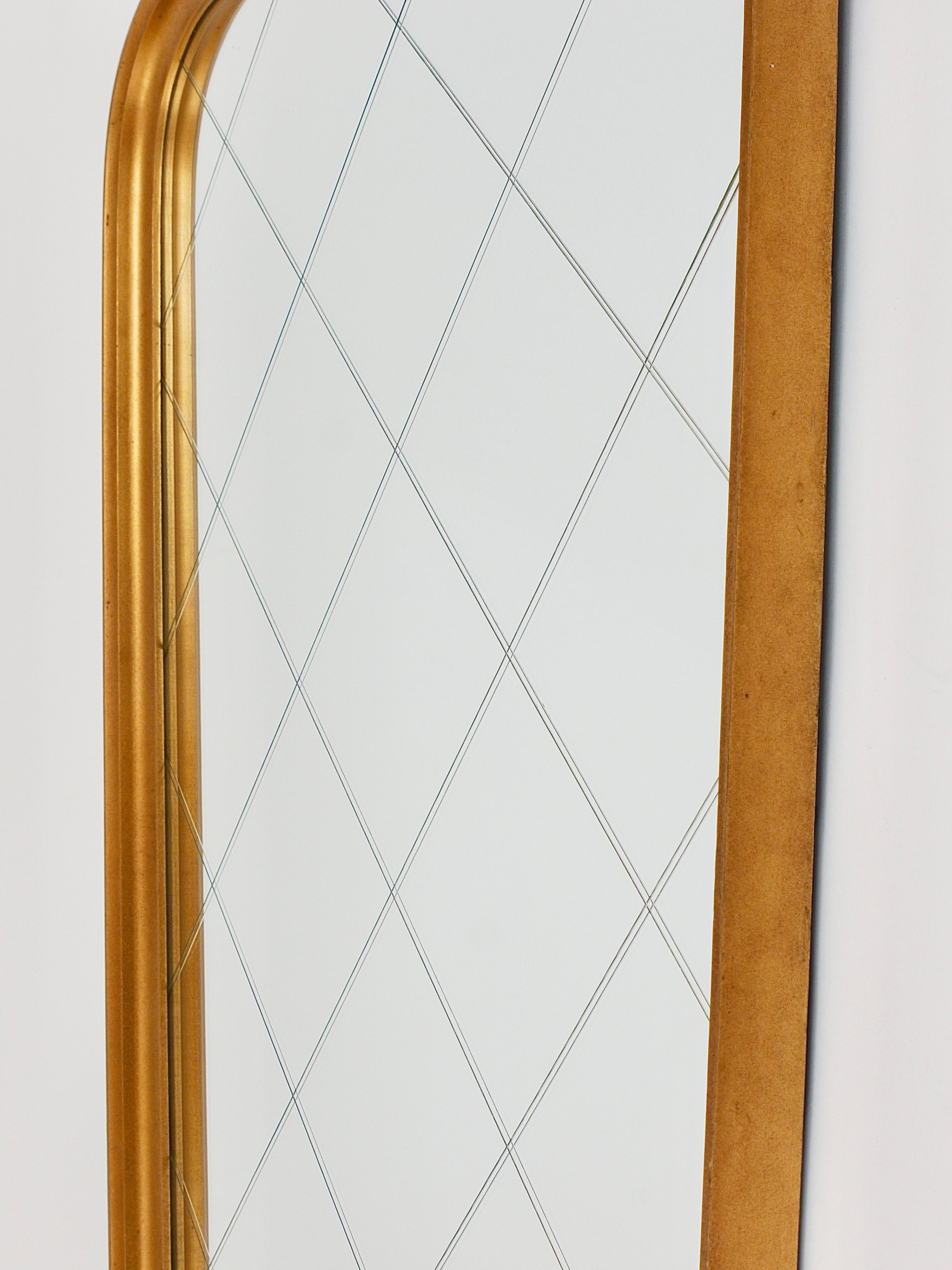 Large Mid-Century Golden Wall Mirror with Faceted Check Pattern, Austria, 1950s For Sale 13