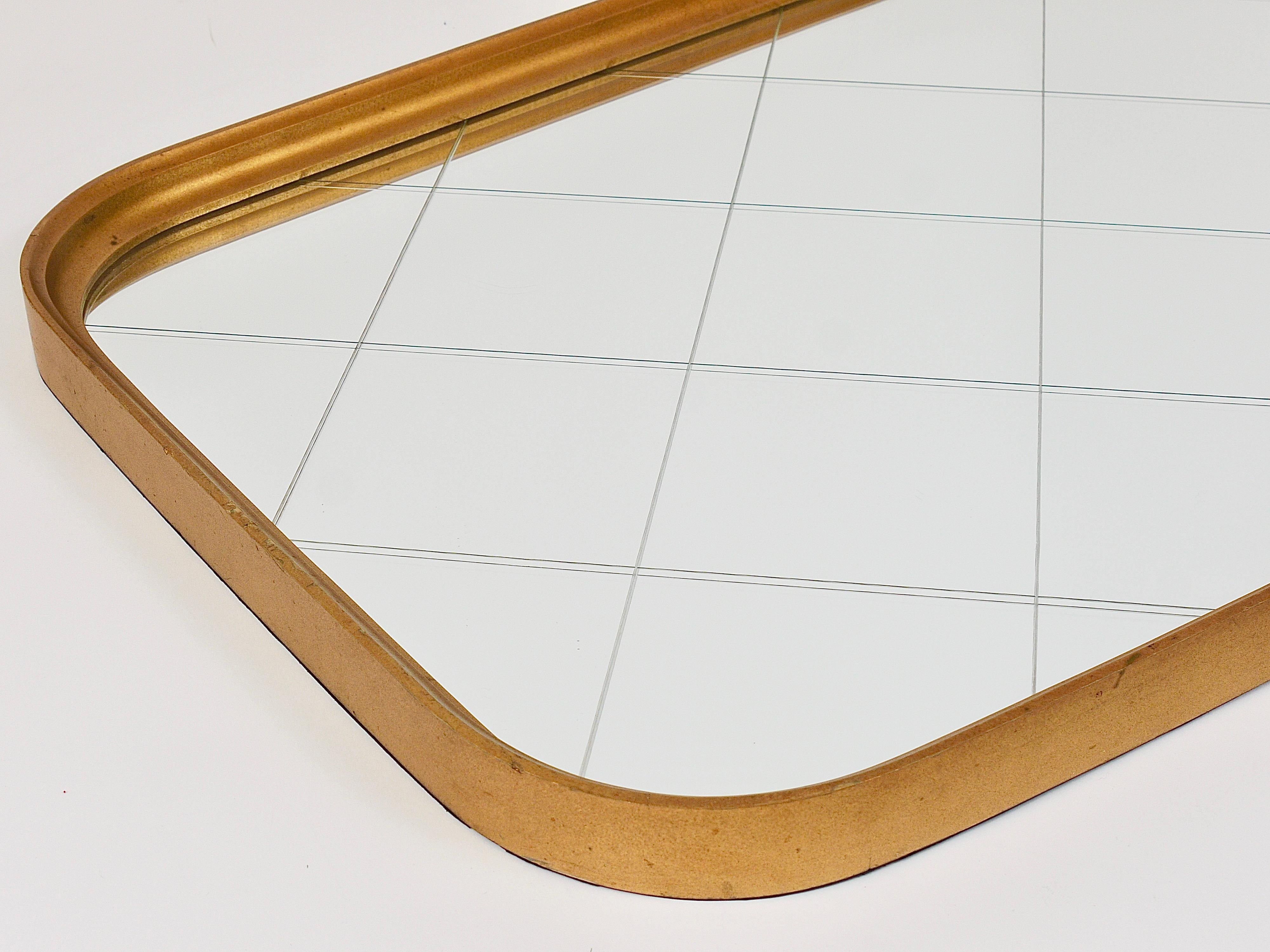 Large Mid-Century Golden Wall Mirror with Faceted Check Pattern, Austria, 1950s For Sale 14