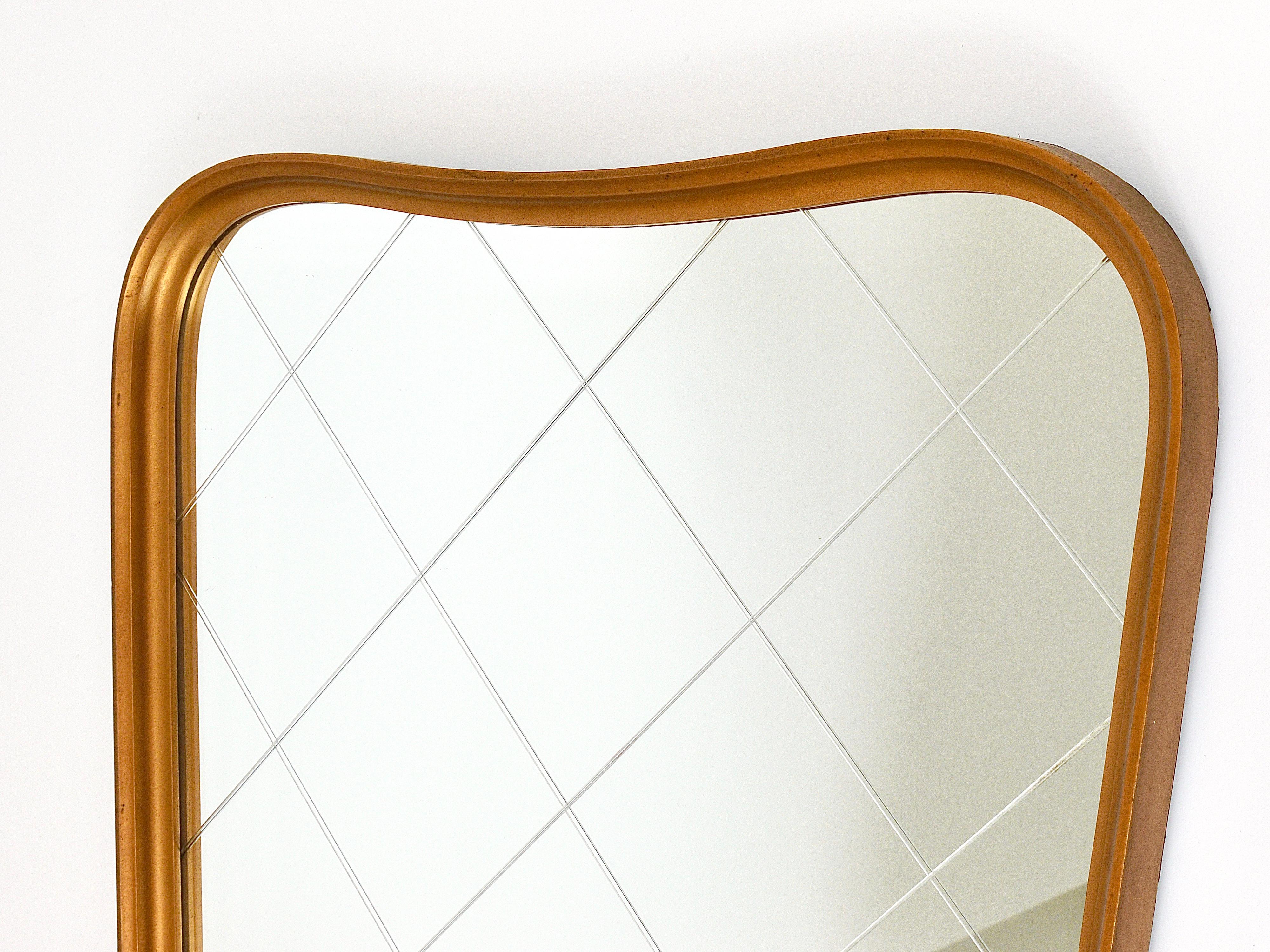 Mid-Century Modern Large Mid-Century Golden Wall Mirror with Faceted Check Pattern, Austria, 1950s For Sale